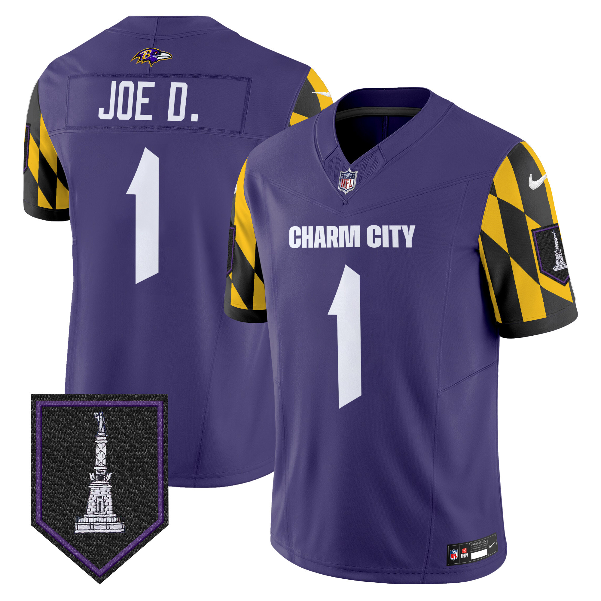 Joe D Men's Baltimore Ravens City Edition Patch Vapor Limited Purple Jersey - All Stitched