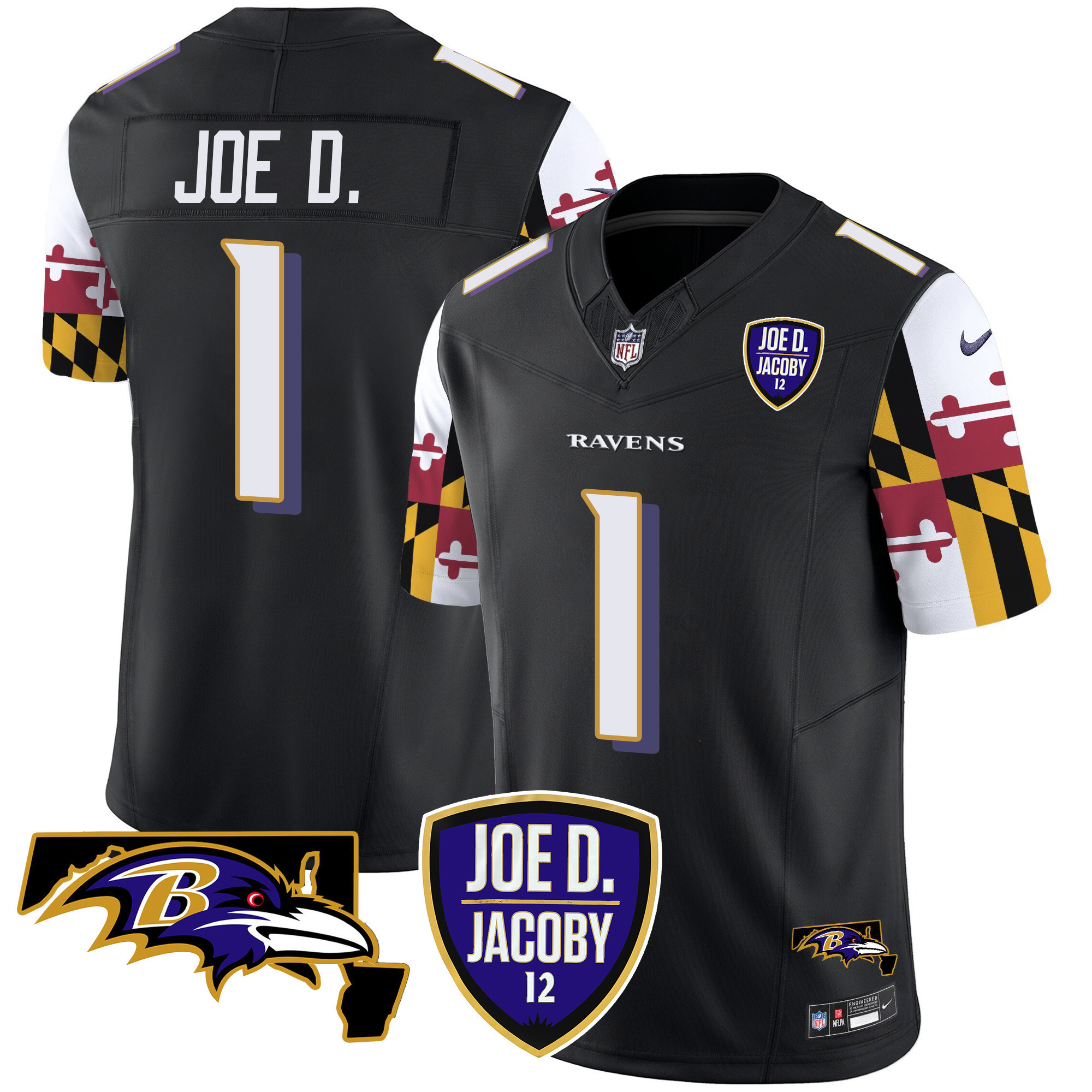 Joe D Men's Baltimore Ravens Joe D & Jacoby Patch Vapor Limited Black Jersey - All Stitched