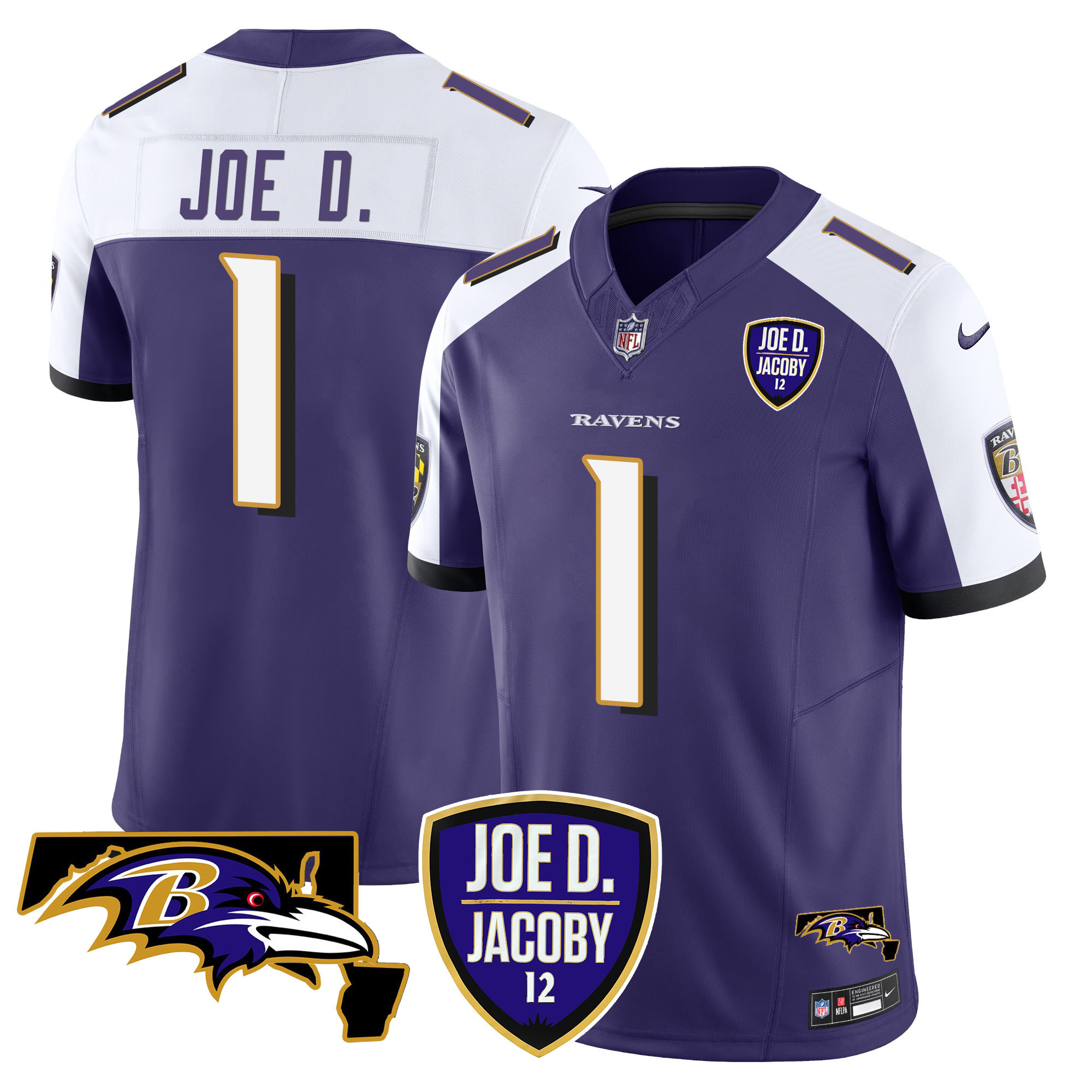 Joe D Men's Baltimore Ravens Joe D & Jacoby Patch Vapor Limited Purple Alternate Jersey - All Stitched