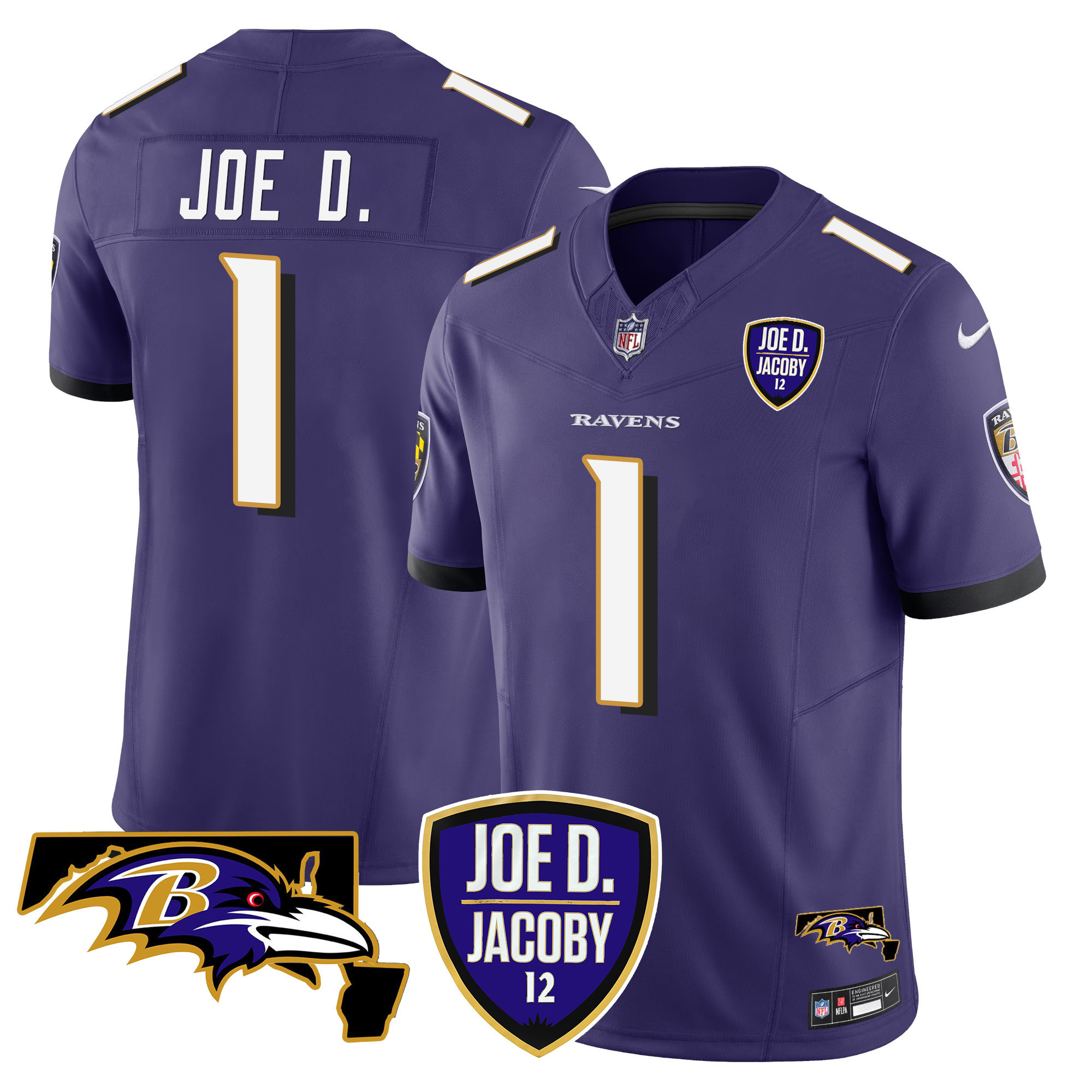 Joe D Men's Baltimore Ravens Joe D & Jacoby Patch Vapor Limited Purple Jersey - All Stitched