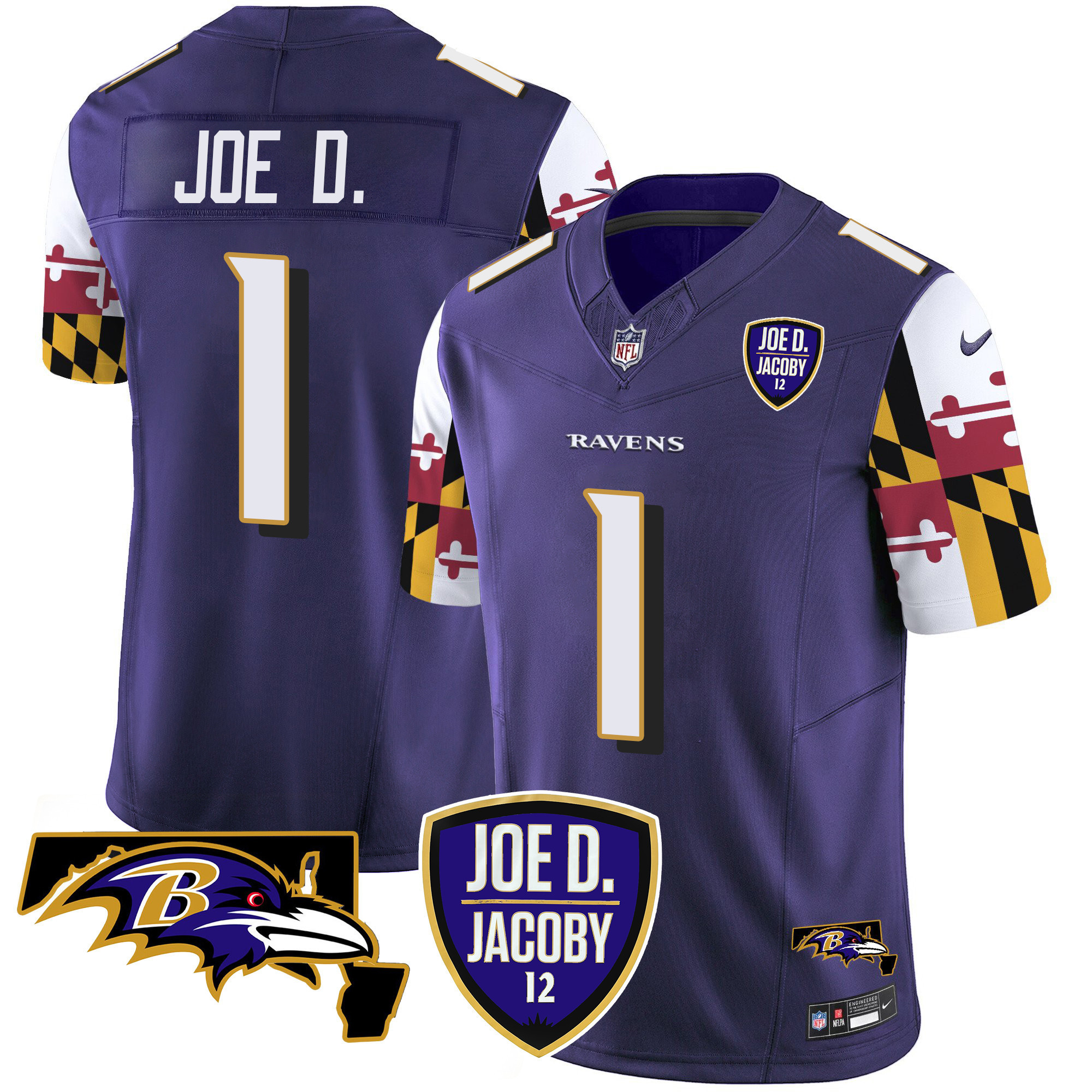 Joe D Men's Baltimore Ravens Joe D & Jacoby Patch Vapor Limited Purple Jersey - All Stitched