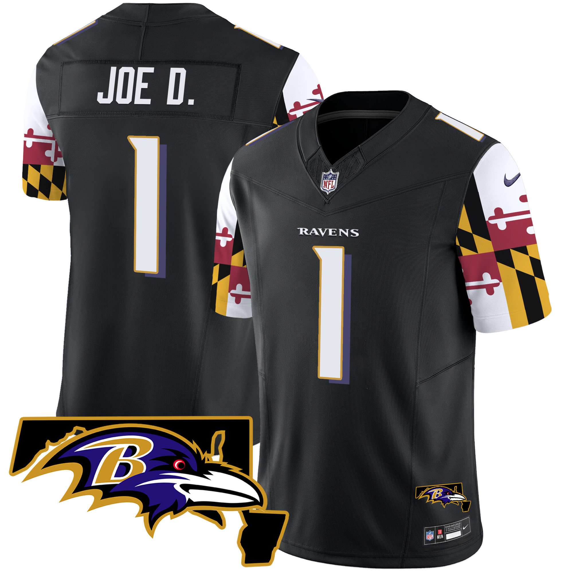 Joe D Men's Baltimore Ravens Maryland Flag Vapor Limited Black Jersey - All Stitched