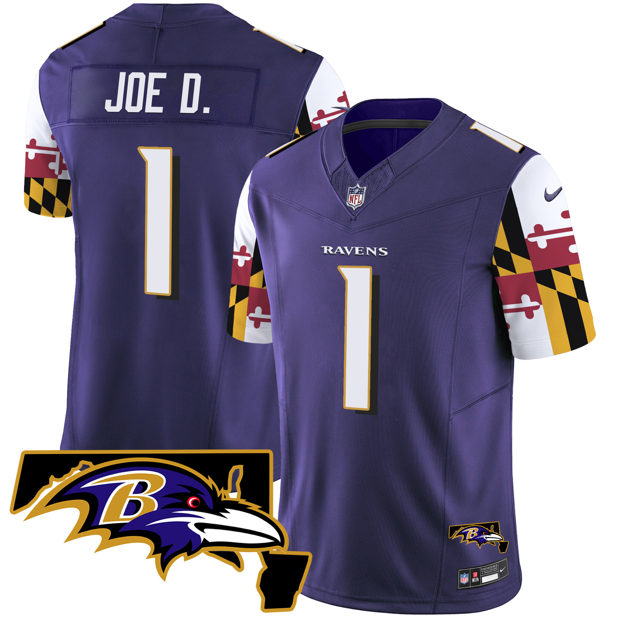 Joe D Men's Baltimore Ravens Maryland Flag Vapor Limited Purple Jersey - All Stitched