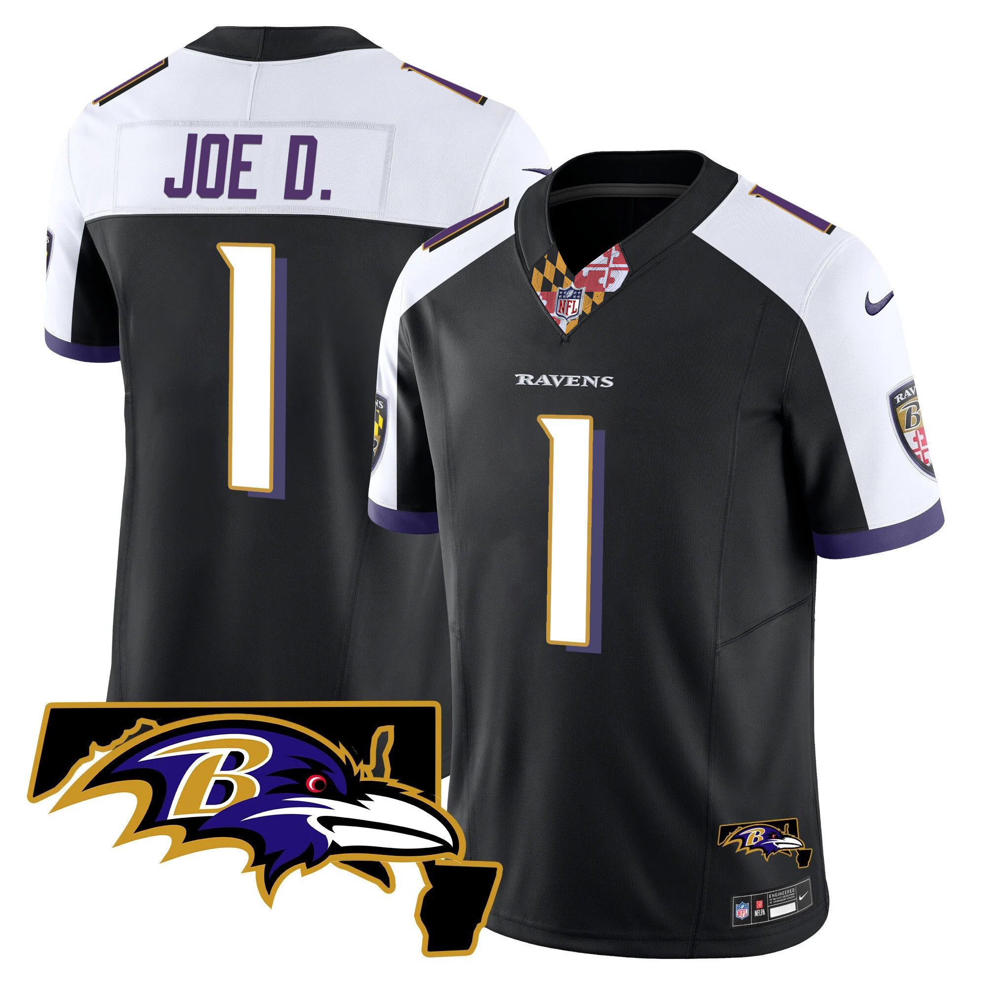 Joe D Men's Baltimore Ravens Maryland Patch Vapor Limited Black Alternate Jersey - All Stitched