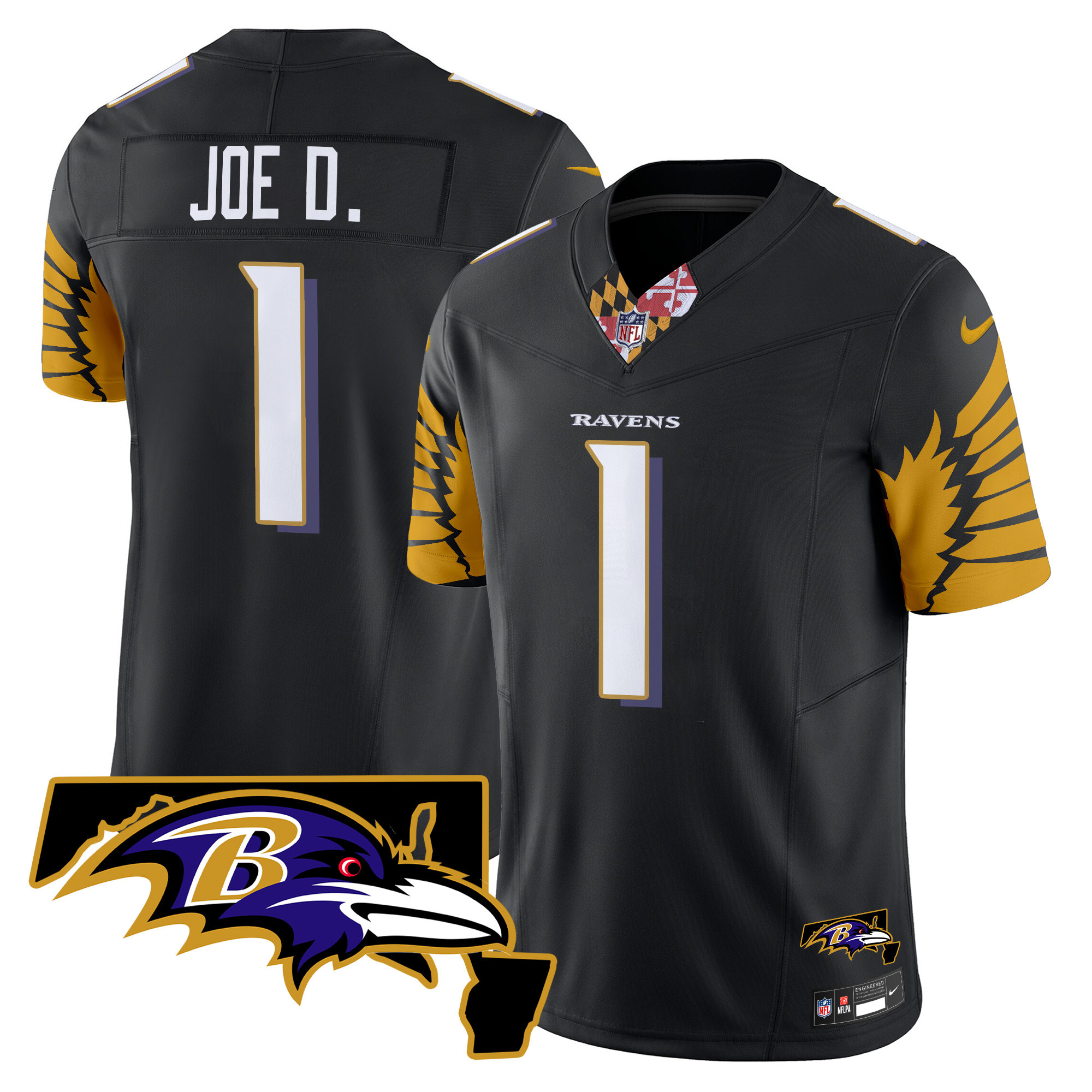 Joe D Men's Baltimore Ravens Maryland Patch Vapor Limited Black Jersey - All Stitched