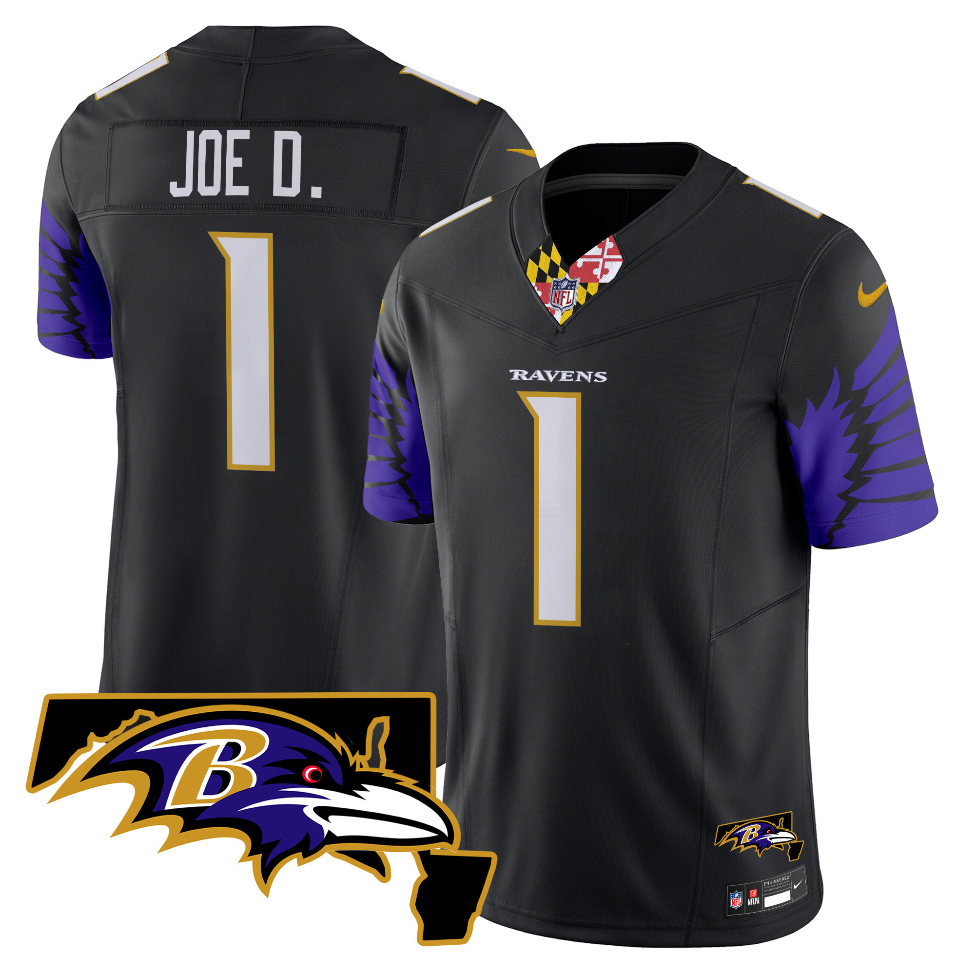 Joe D Men's Baltimore Ravens Maryland Patch Vapor Limited Black Jersey - All Stitched
