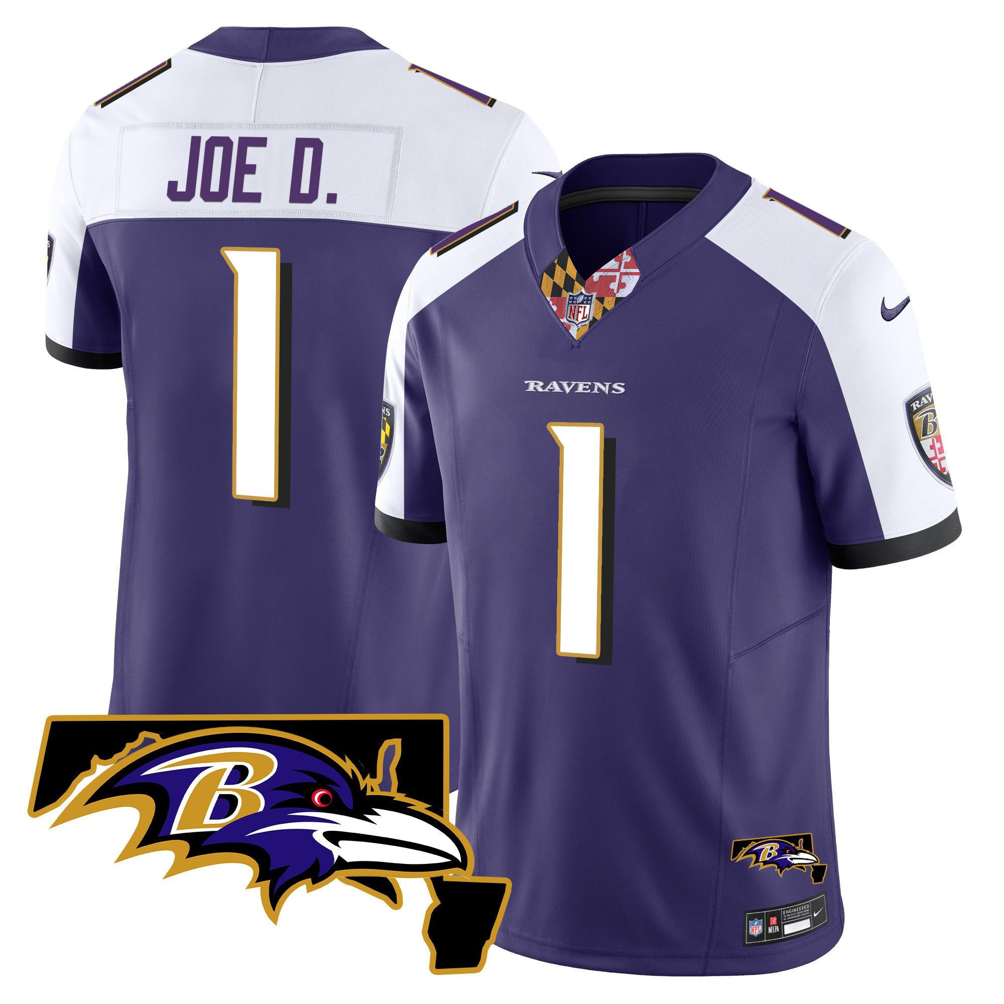 Joe D Men's Baltimore Ravens Maryland Patch Vapor Limited Purple Alternate Jersey - All Stitched