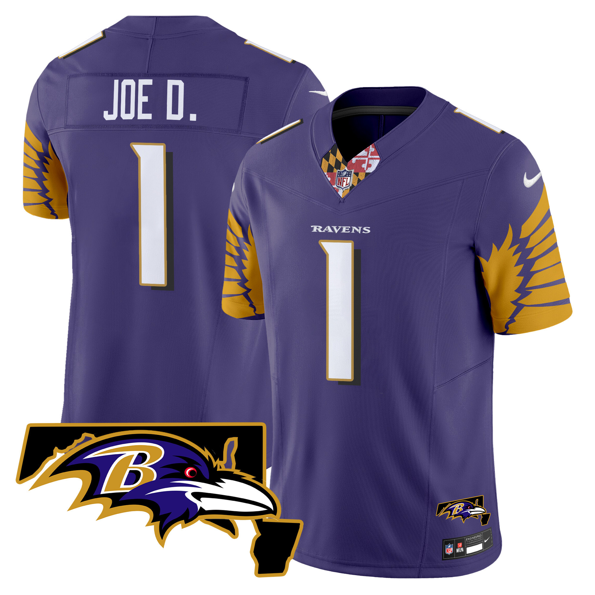 Joe D Men's Baltimore Ravens Maryland Patch Vapor Limited Purple Jersey - All Stitched