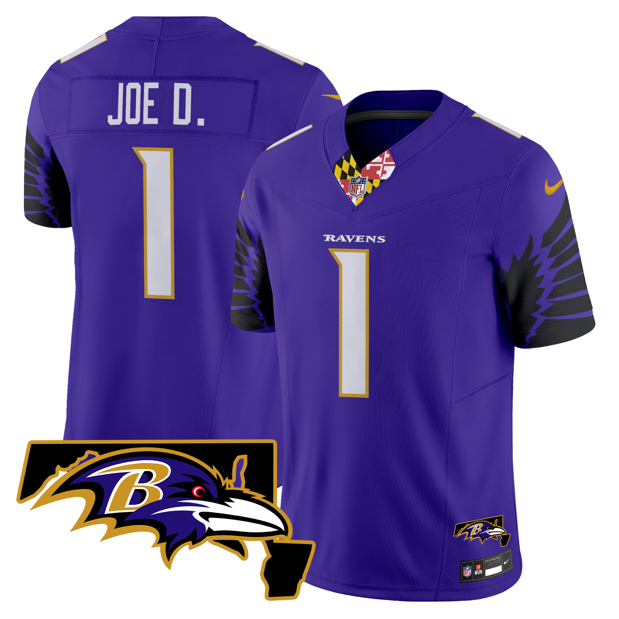 Joe D Men's Baltimore Ravens Maryland Patch Vapor Limited Purple Jersey - All Stitched