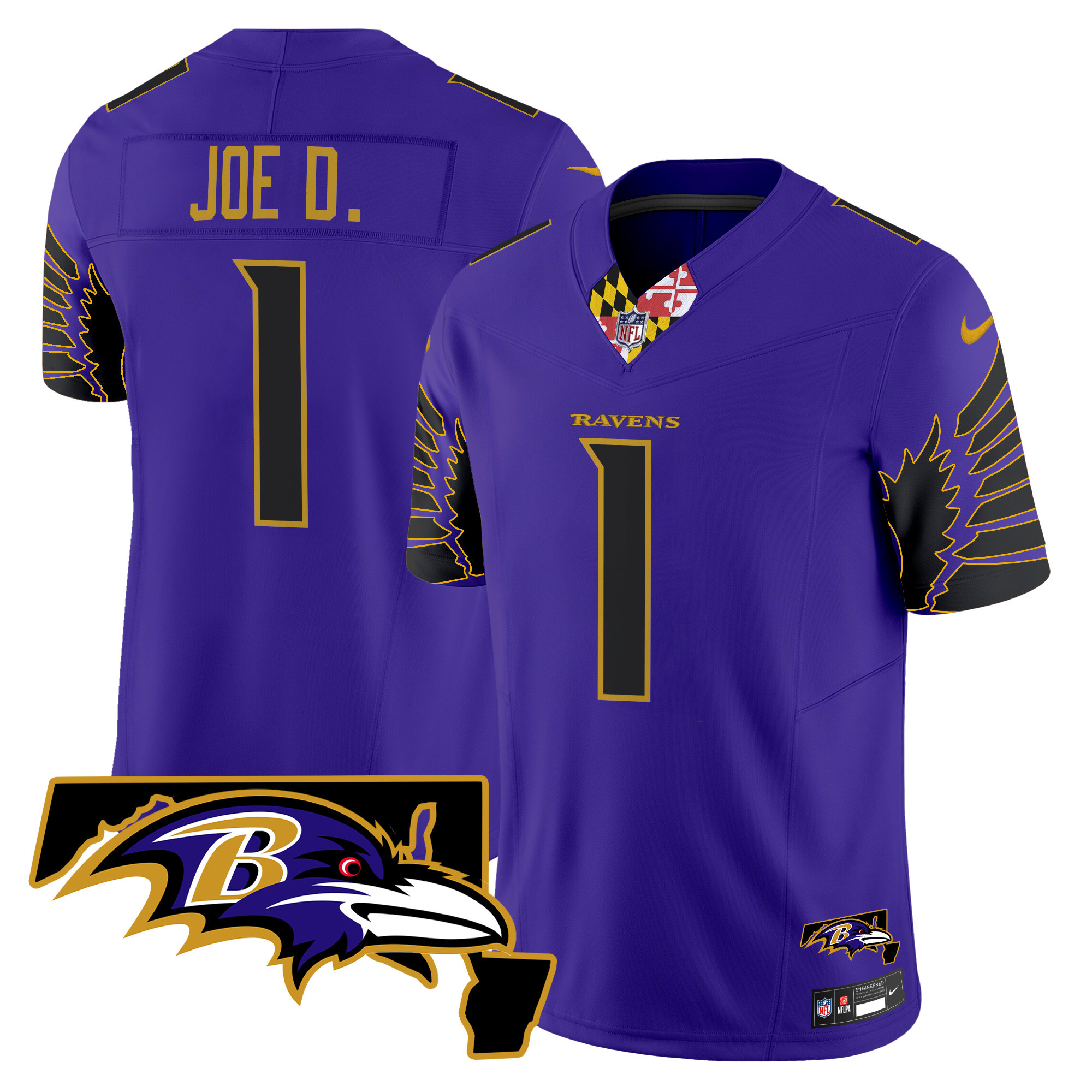 Joe D Men's Baltimore Ravens Maryland Patch Vapor Limited Purple Limited Jersey - All Stitched