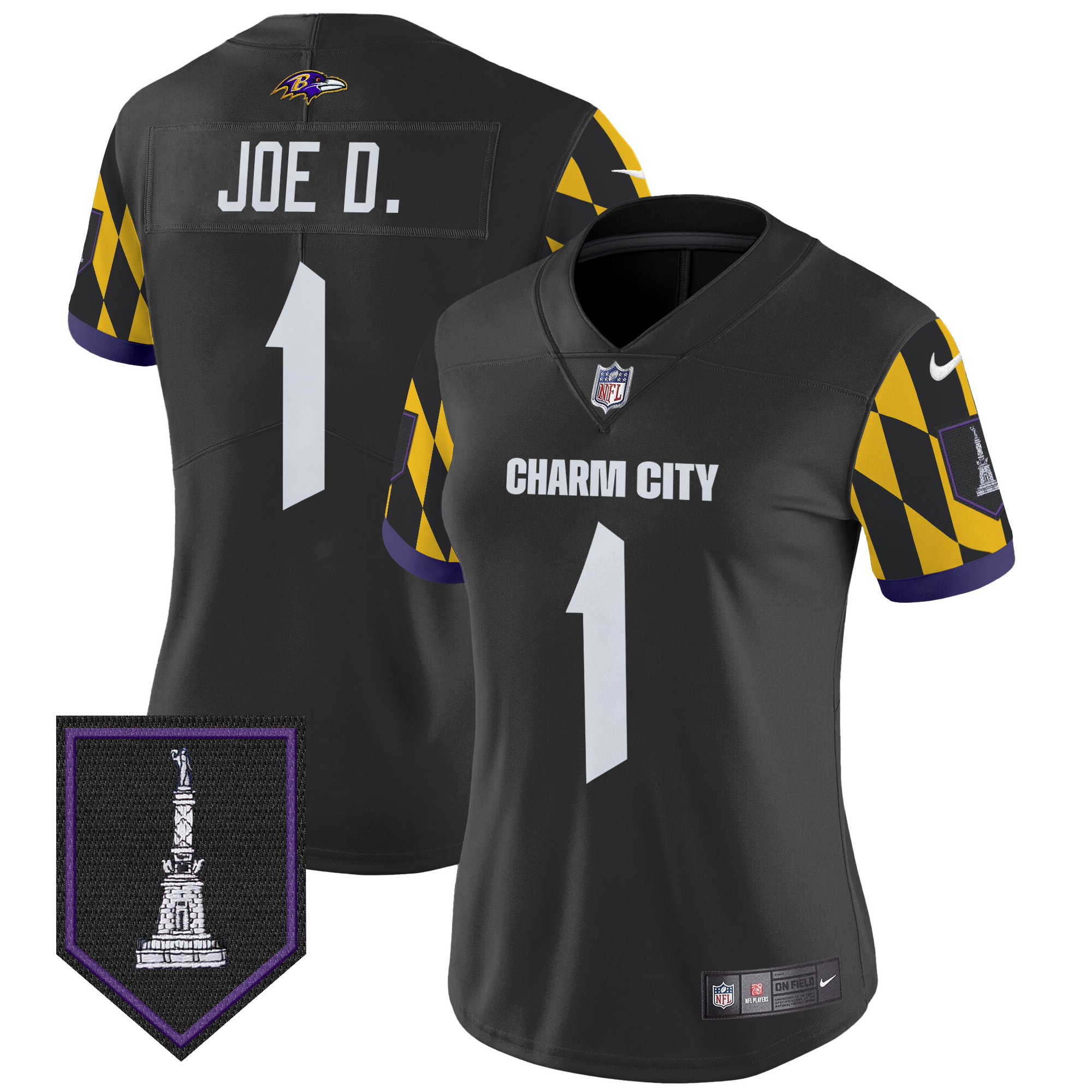 Joe D Women's Baltimore Ravens City Edition Patch Vapor Limited Black Jersey - All Stitched