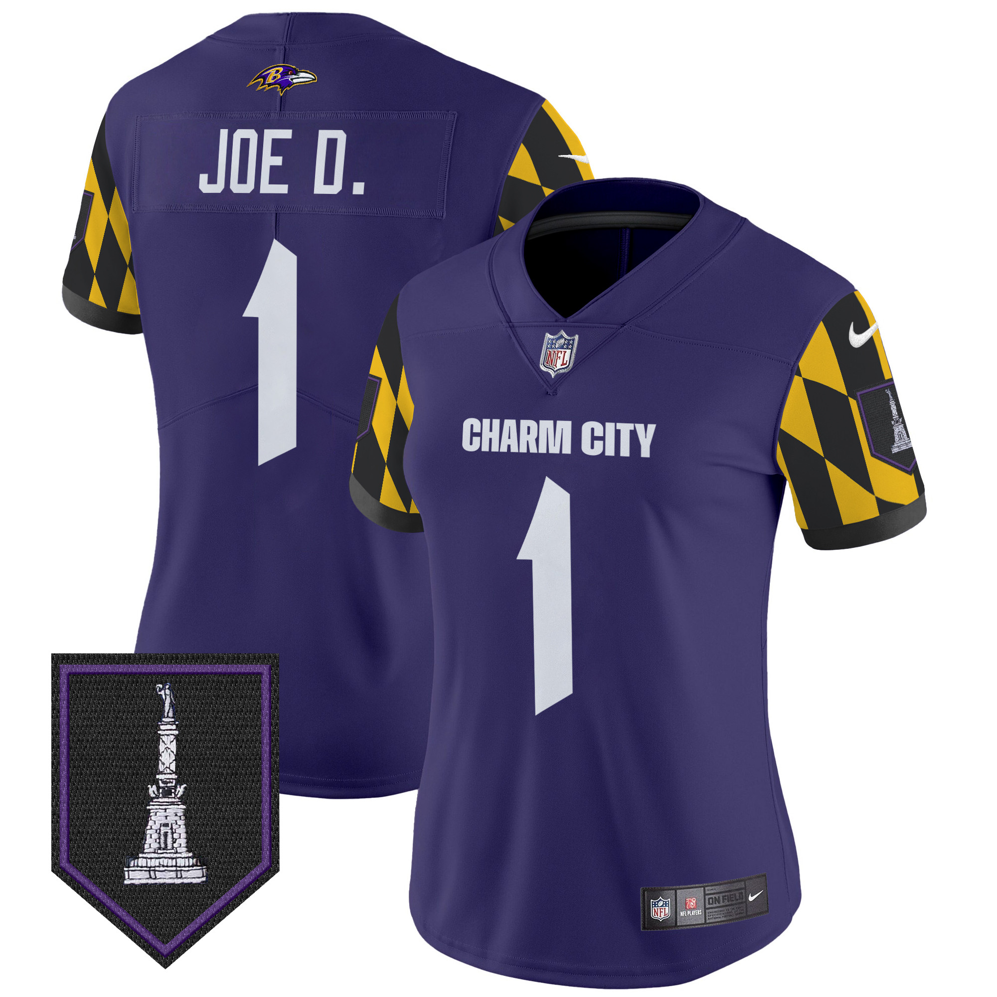 Joe D Women's Baltimore Ravens City Edition Patch Vapor Limited Purple Jersey - All Stitched