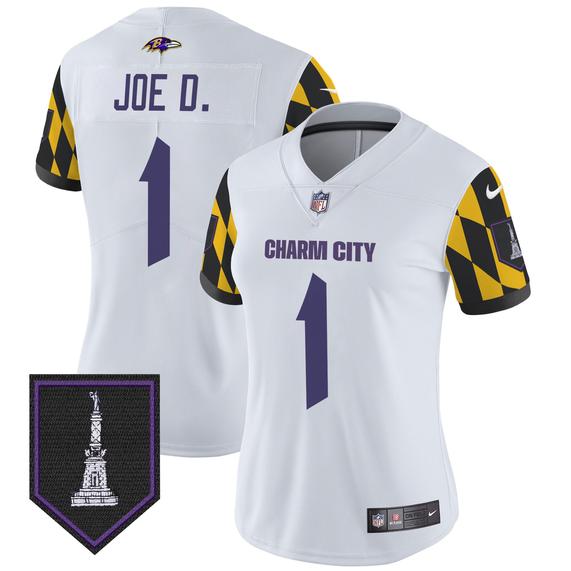 Joe D Women's Baltimore Ravens City Edition Patch Vapor Limited White Jersey - All Stitched