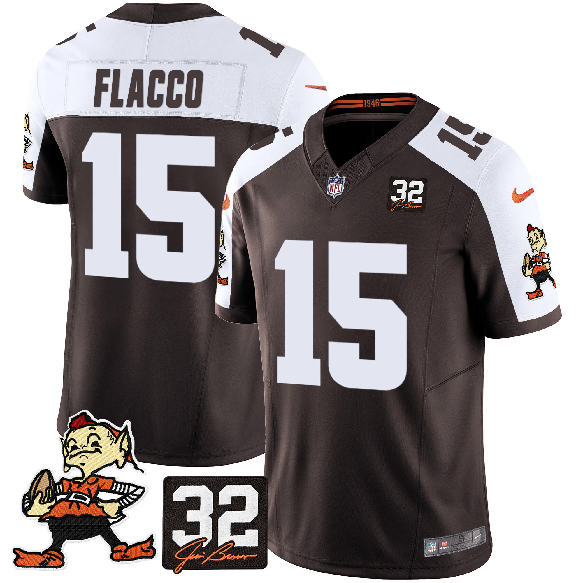 Joe Flacco Men's Cleveland Browns #32 Jim Brown Memorial Patch Vapor Limited Alternate Jersey - All Stitched