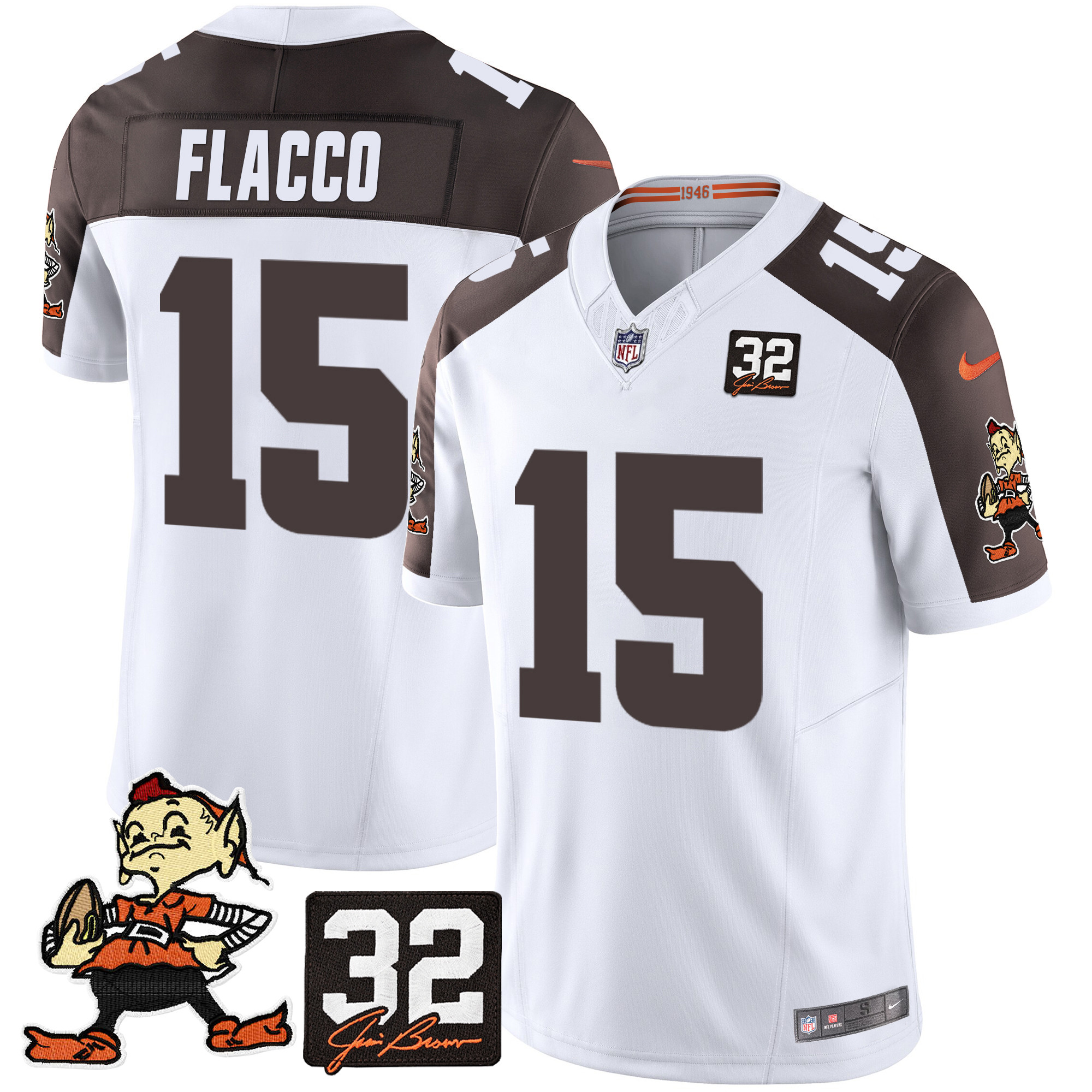 Joe Flacco Men's Cleveland Browns #32 Jim Brown Memorial Patch Vapor Limited Inverted Jersey - All Stitched