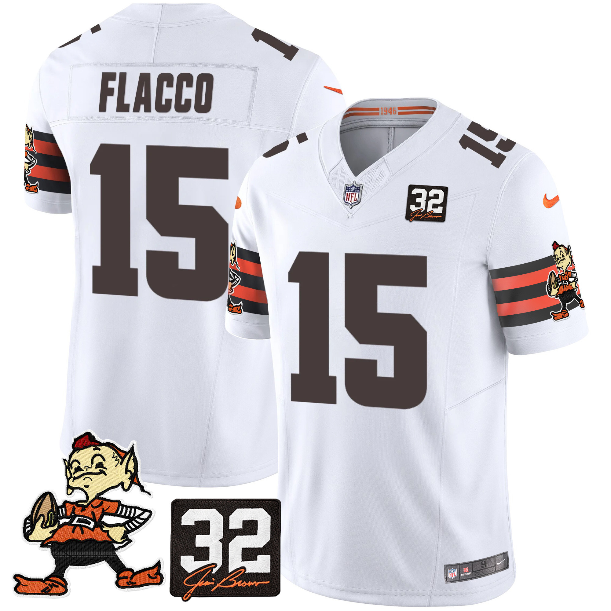 Joe Flacco Men's Cleveland Browns #32 Jim Brown Memorial Patch Vapor Limited White Jersey - All Stitched