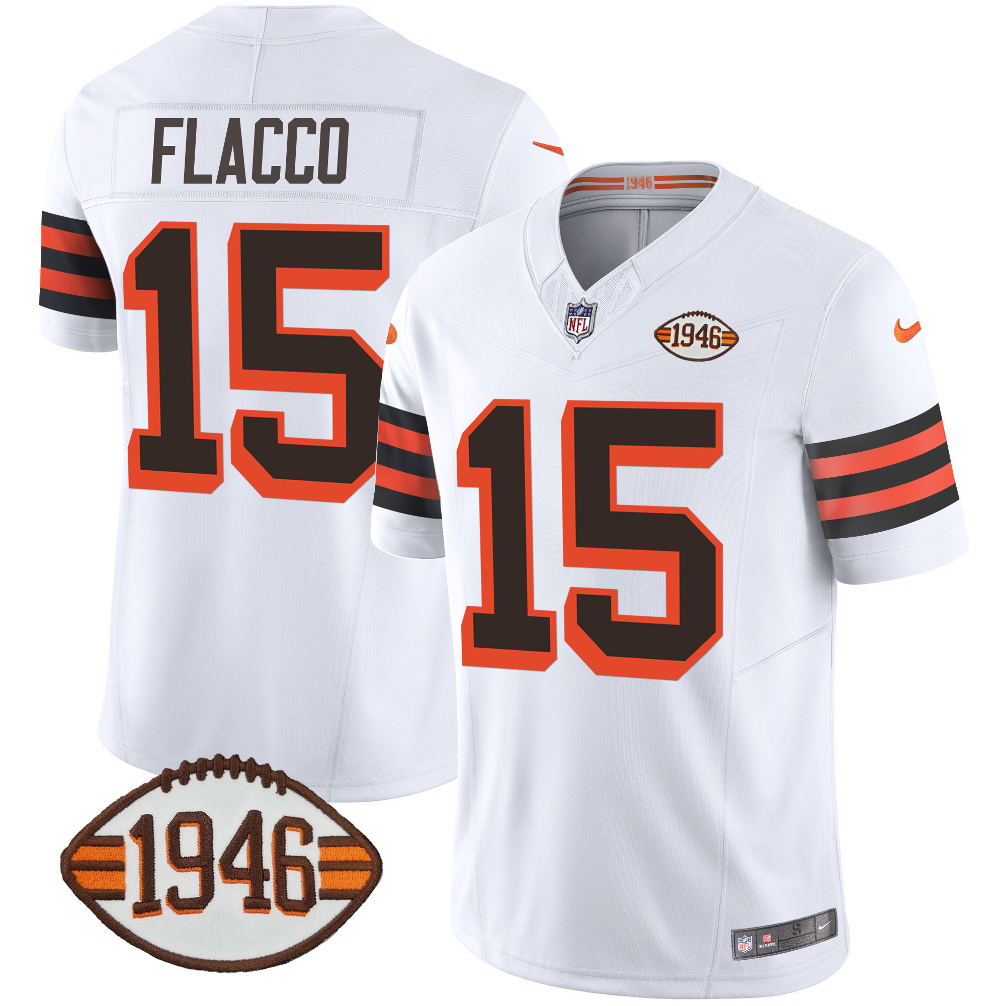 Joe Flacco Men's Cleveland Browns 1946 75th Anniversary Patch 1946 White Jersey - All Stitched