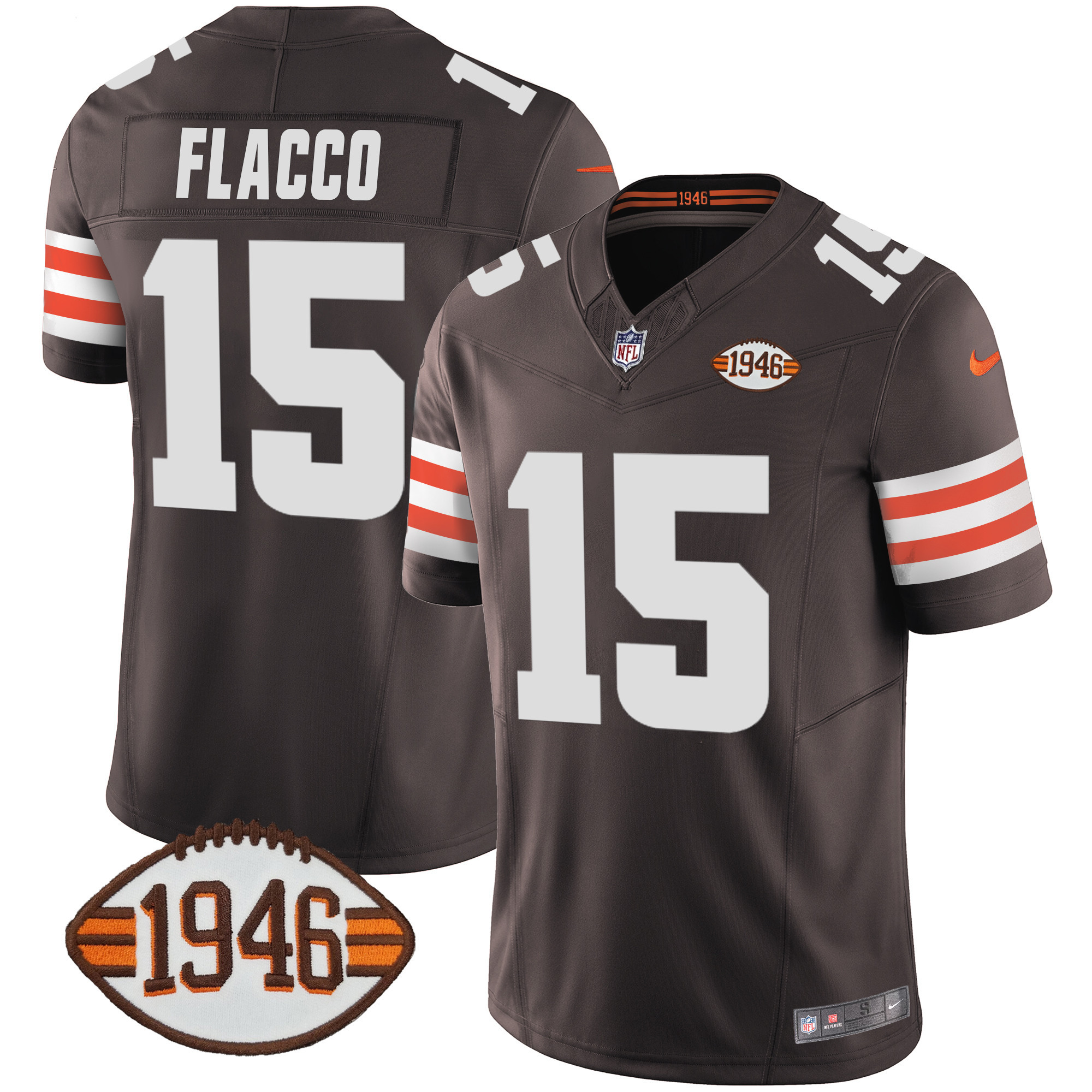 Joe Flacco Men's Cleveland Browns 1946 75th Anniversary Patch Brown Jersey - All Stitched