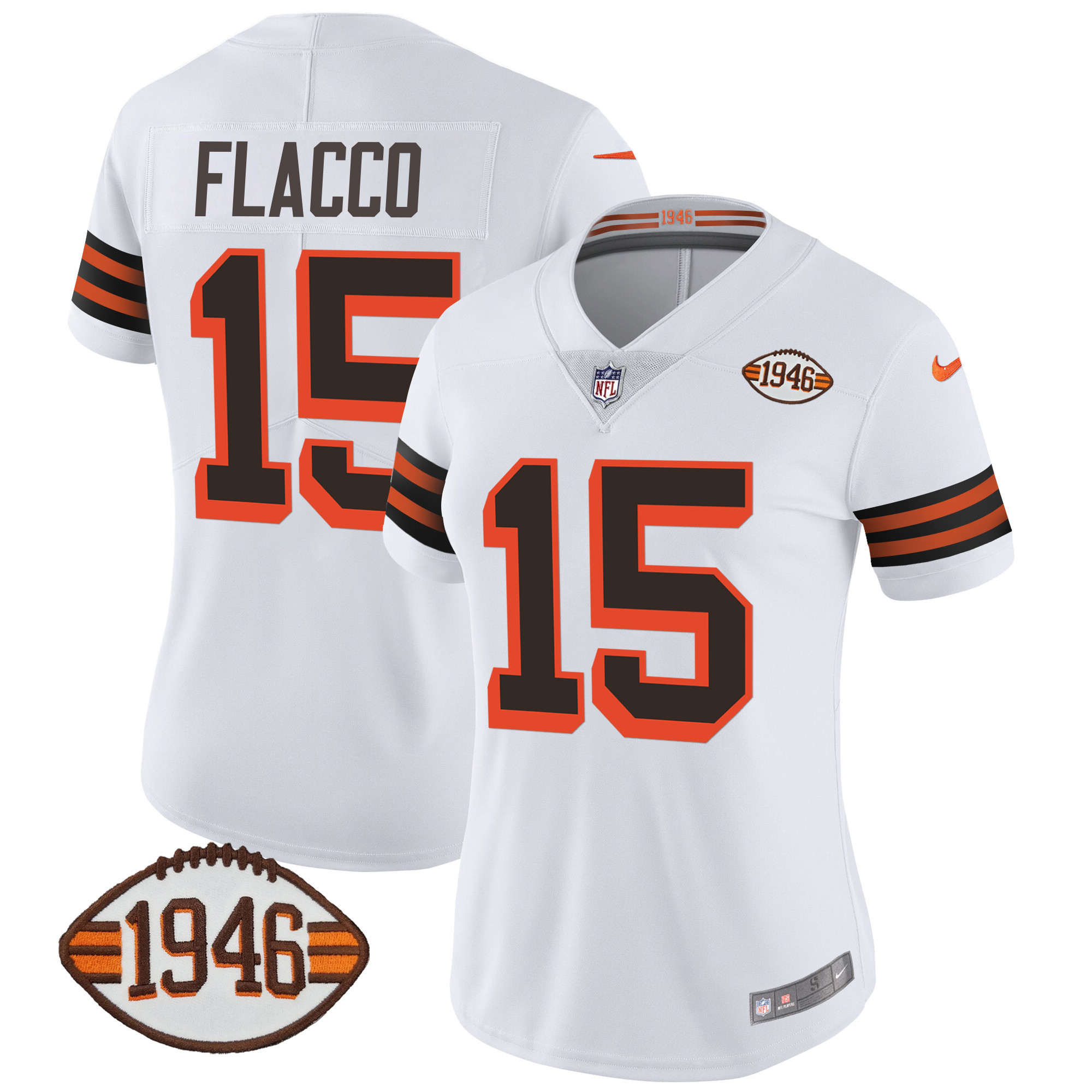 Joe Flacco Women's Cleveland Browns 1946 75th Anniversary Patch 1946 White Jersey - All Stitched