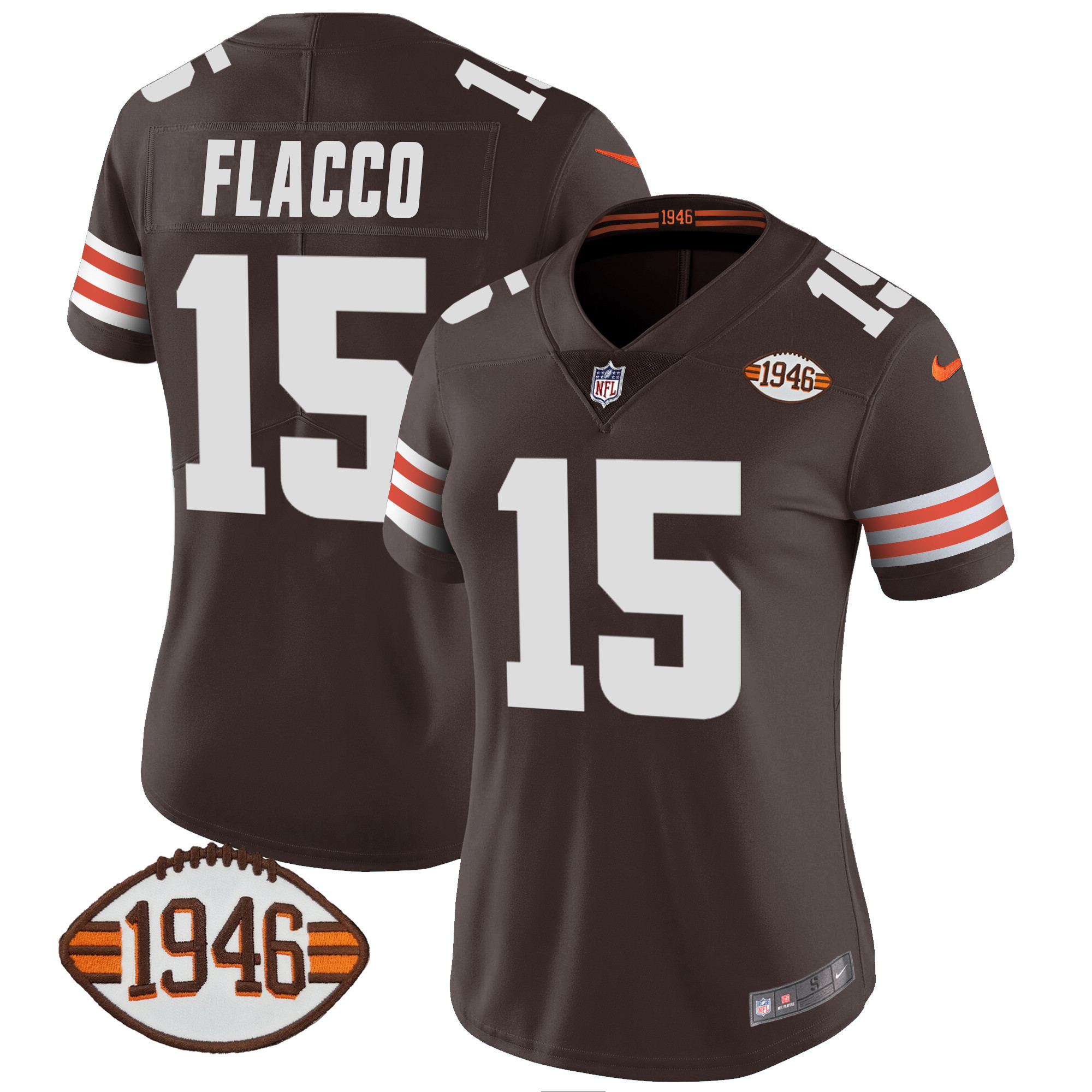 Joe Flacco Women's Cleveland Browns 1946 75th Anniversary Patch Brown Jersey - All Stitched