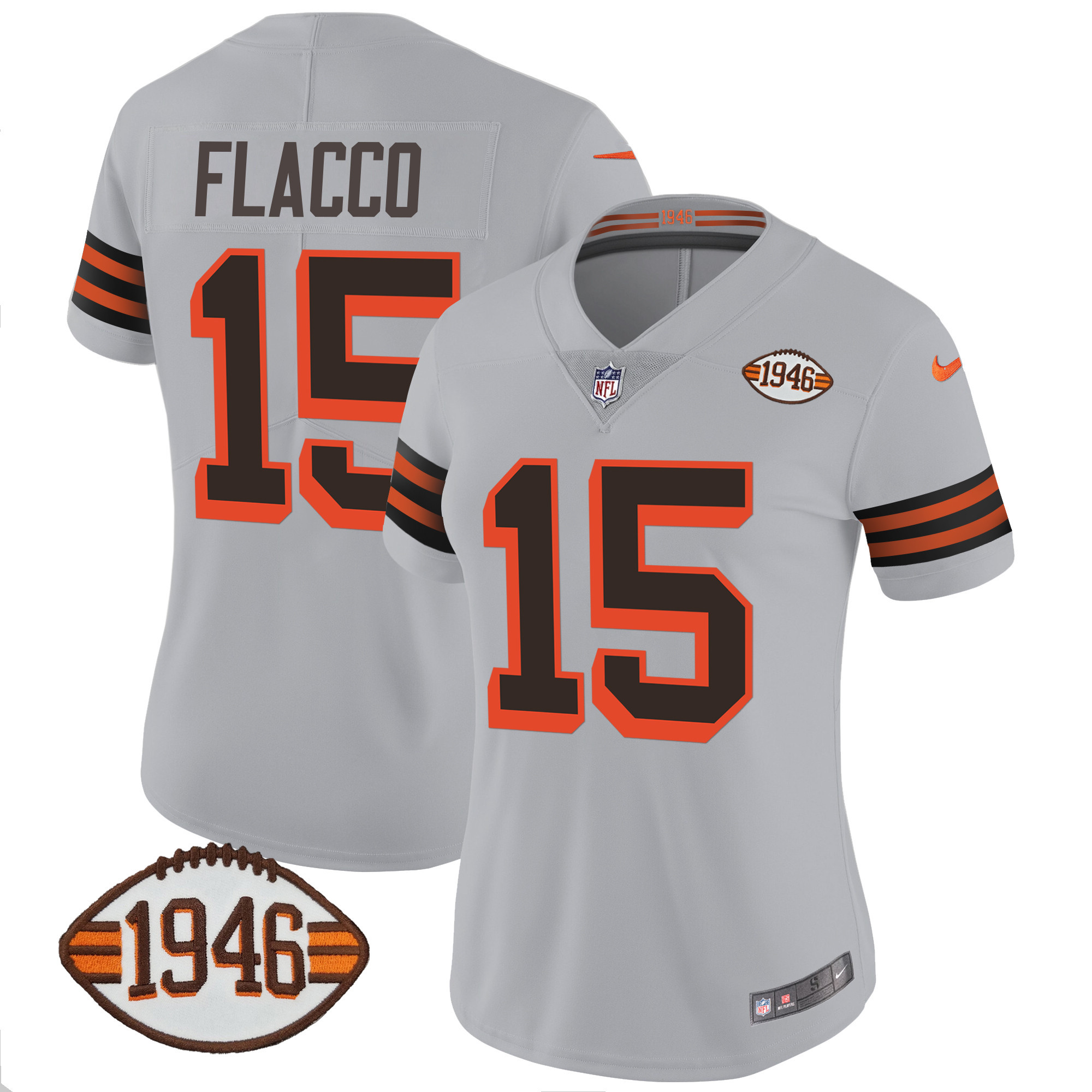 Joe Flacco Women's Cleveland Browns 1946 75th Anniversary Patch Gray Jersey - All Stitched