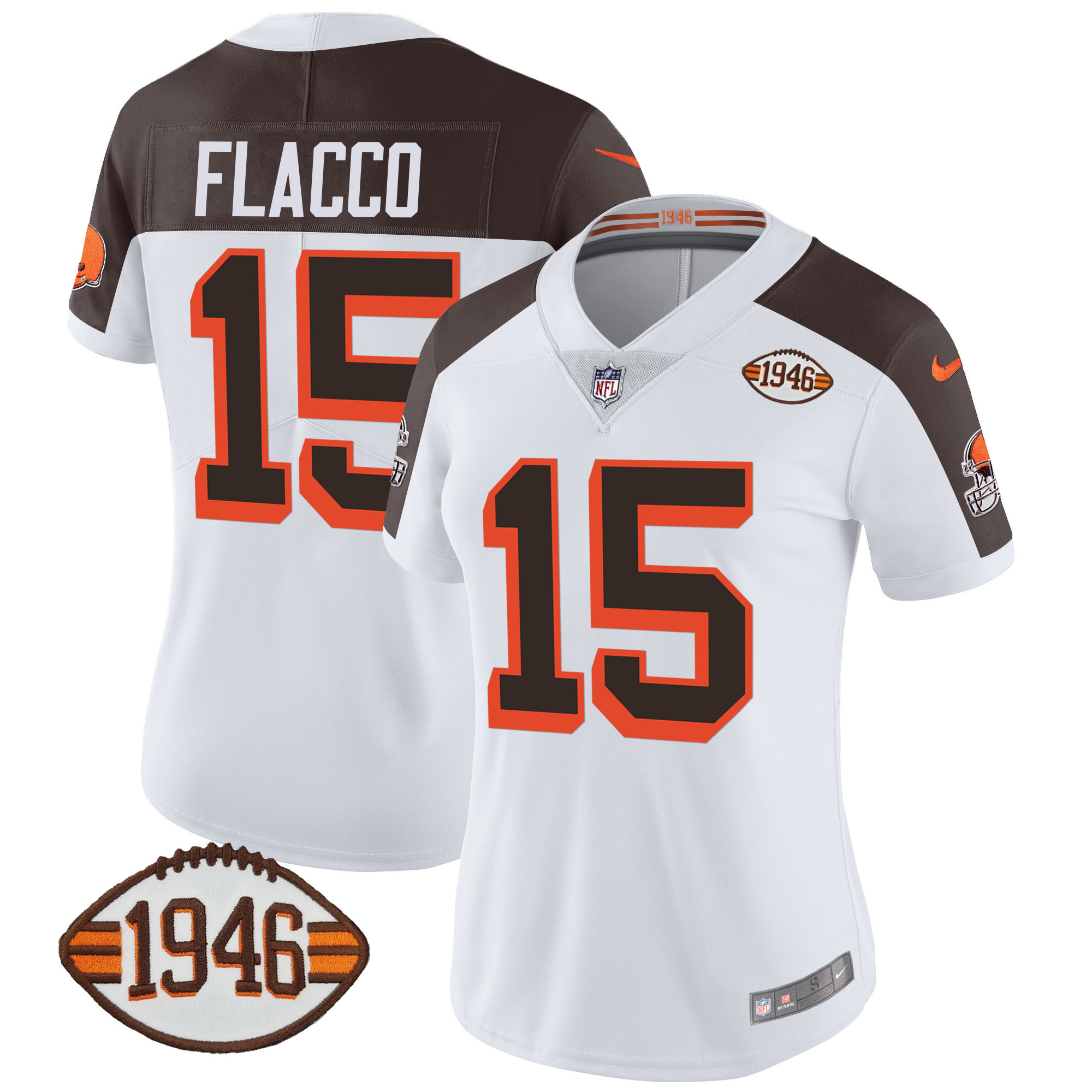 Joe Flacco Women's Cleveland Browns 1946 75th Anniversary Patch Inverted Jersey - All Stitched