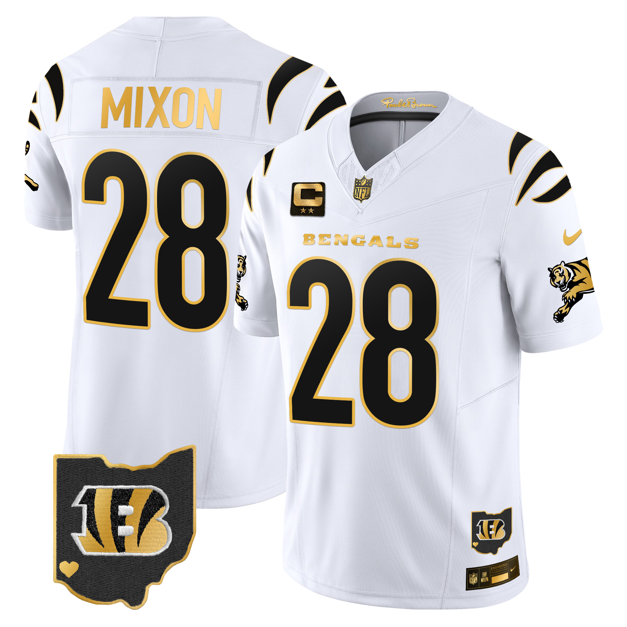 Joe Mixon Men's Cincinnati Bengals 2024 Gold Vapor Limited White Gold Jersey - All Stitched