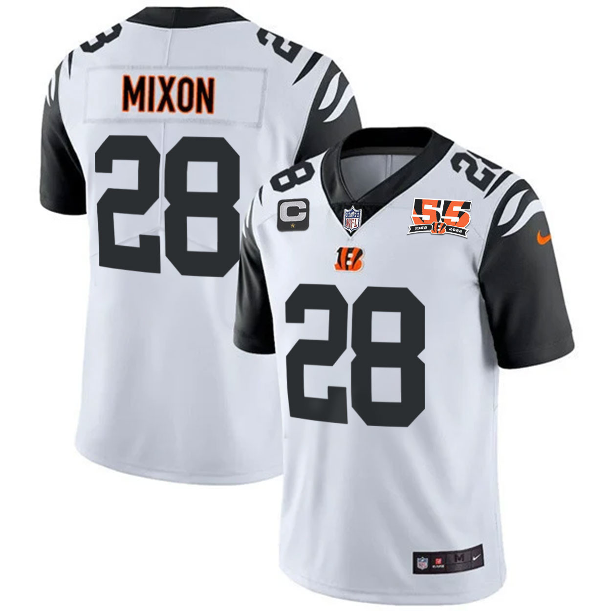 Joe Mixon Men's Cincinnati Bengals 55th 1968 - 2022 Anniversary Patch Player Vapor Limited Color Rush Jersey - All Stitched
