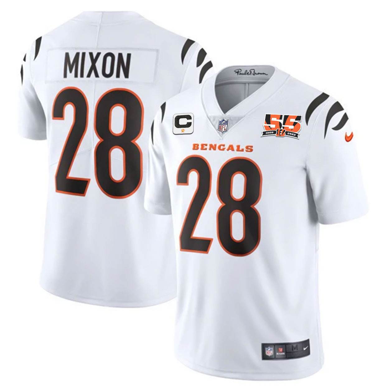 Joe Mixon Men's Cincinnati Bengals 55th 1968 - 2022 Anniversary Patch Player Vapor Limited White Jersey - All Stitched