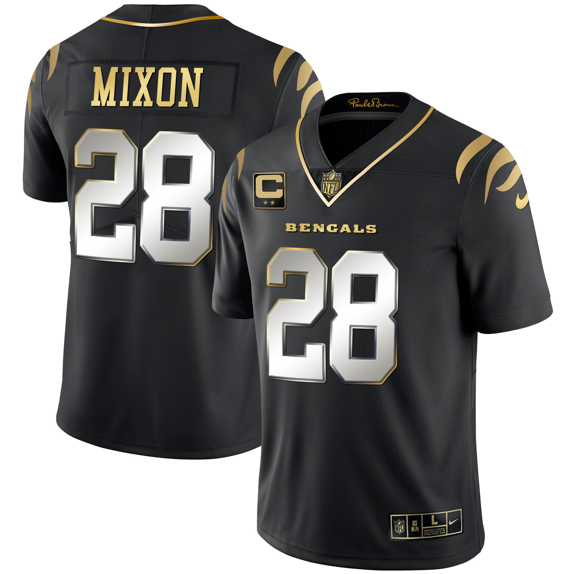 Joe Mixon Men's Cincinnati Bengals Black Gold & White Gold Vapor Black Limited Jersey - All Stitched