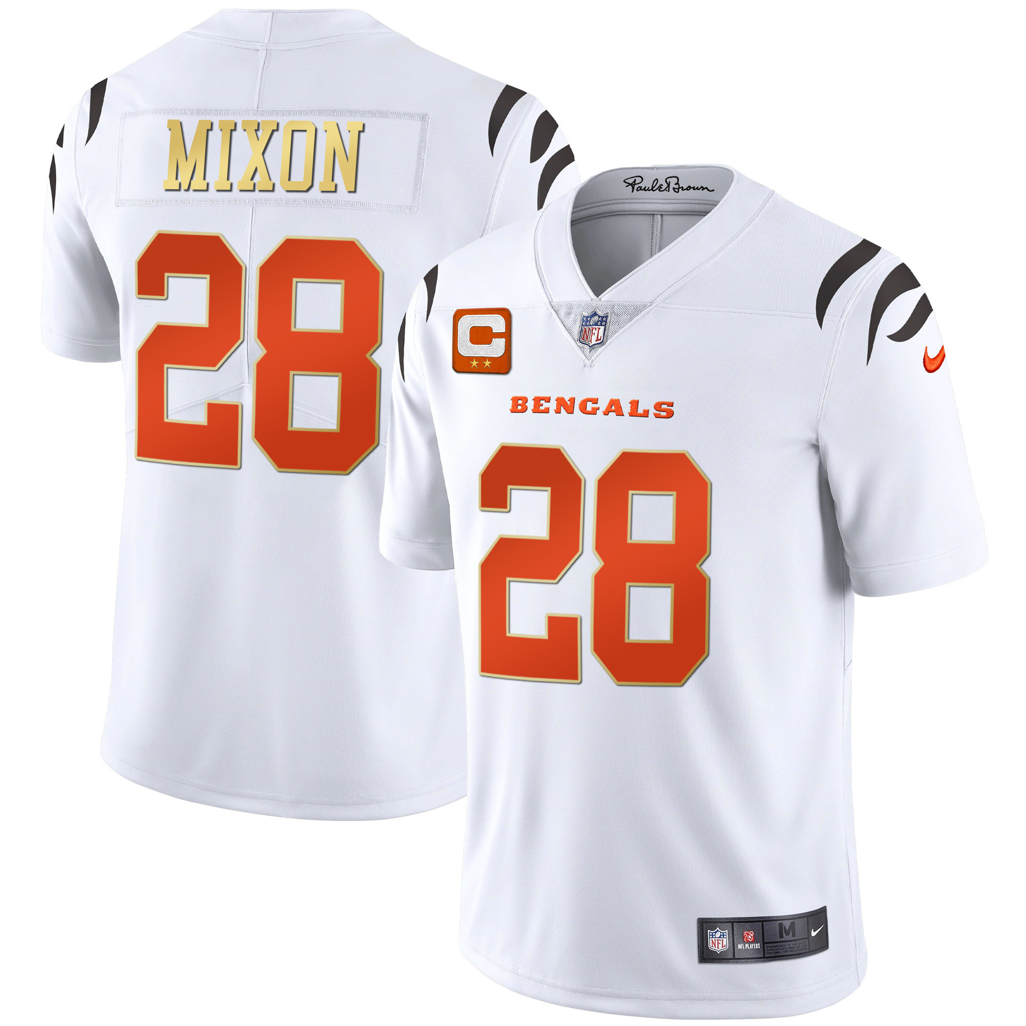 Joe Mixon Men's Cincinnati Bengals Black Gold & White Gold Vapor White Limited Jersey - All Stitched