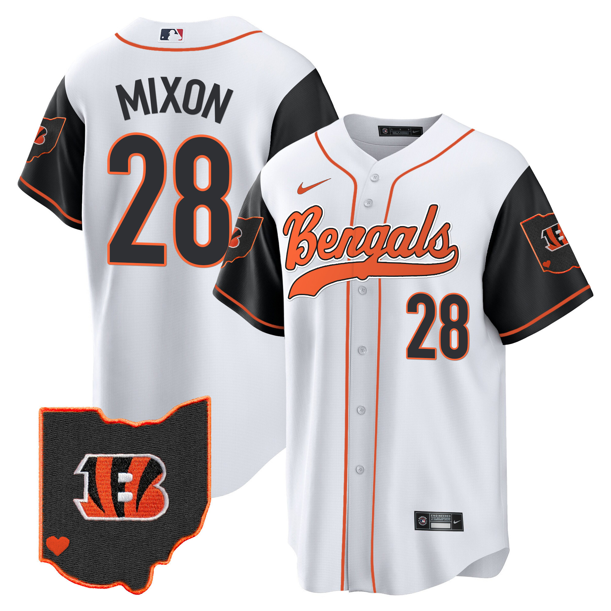 Joe Mixon Men's Cincinnati Bengals Ohio Patch Baseball Color Rush Jersey - All Stitched