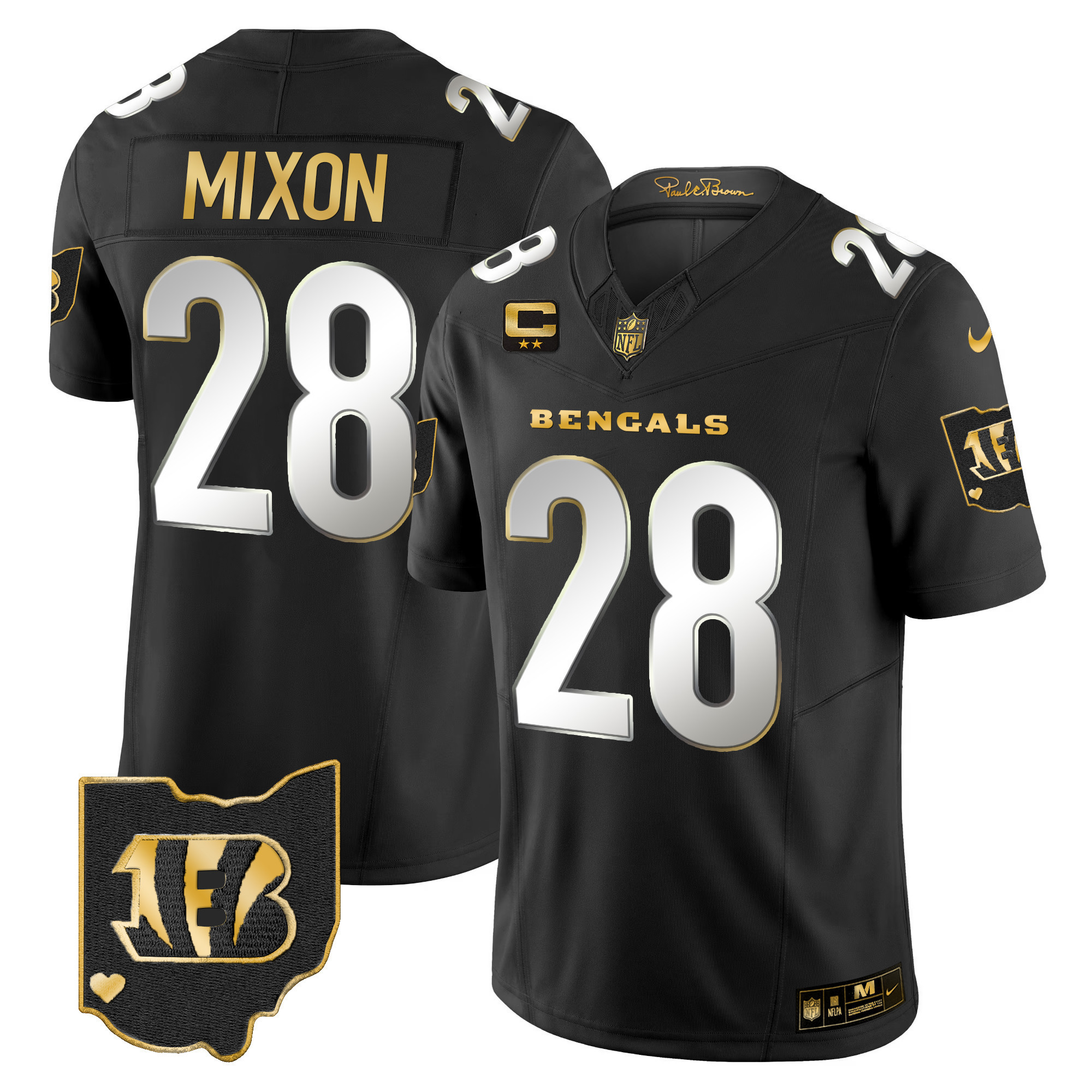 Joe Mixon Men's Cincinnati Bengals Ohio Patch Gold Vapor Limited Black Limited Jersey - All Stitched