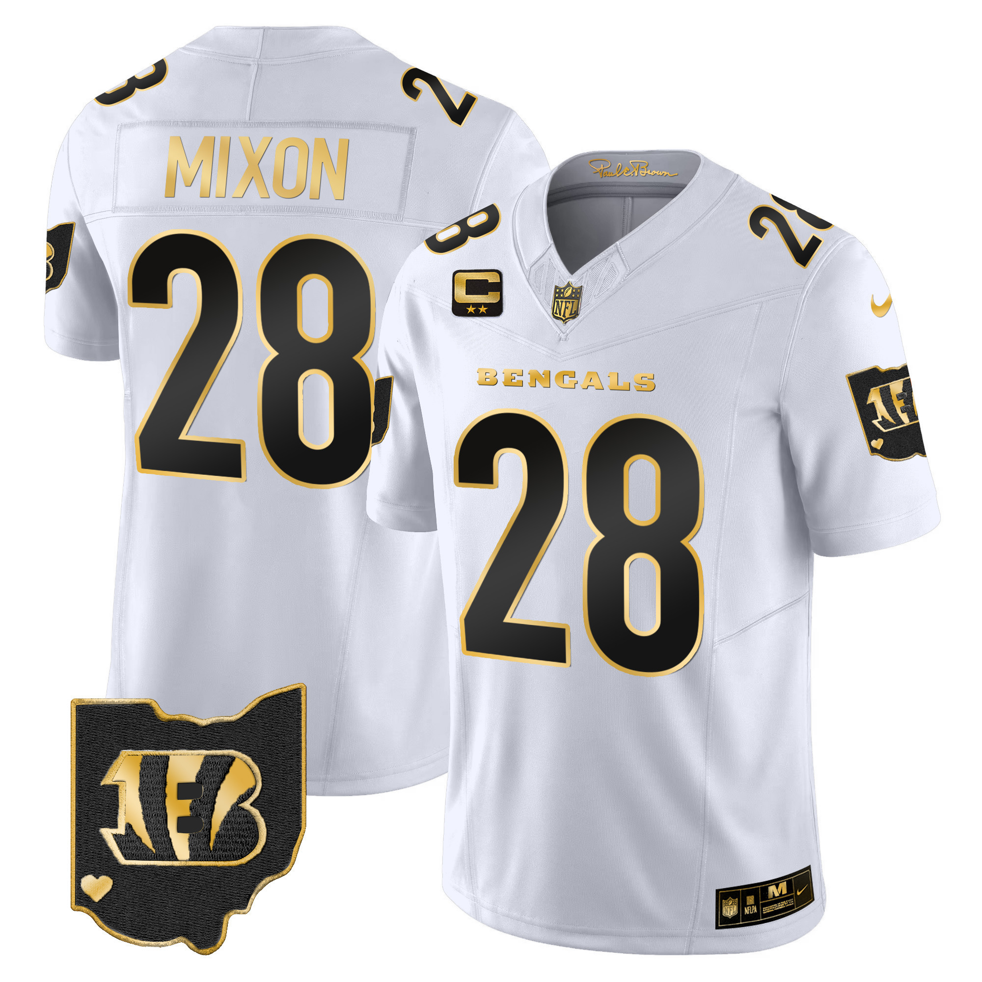 Joe Mixon Men's Cincinnati Bengals Ohio Patch Gold Vapor Limited White Gold Jersey - All Stitched