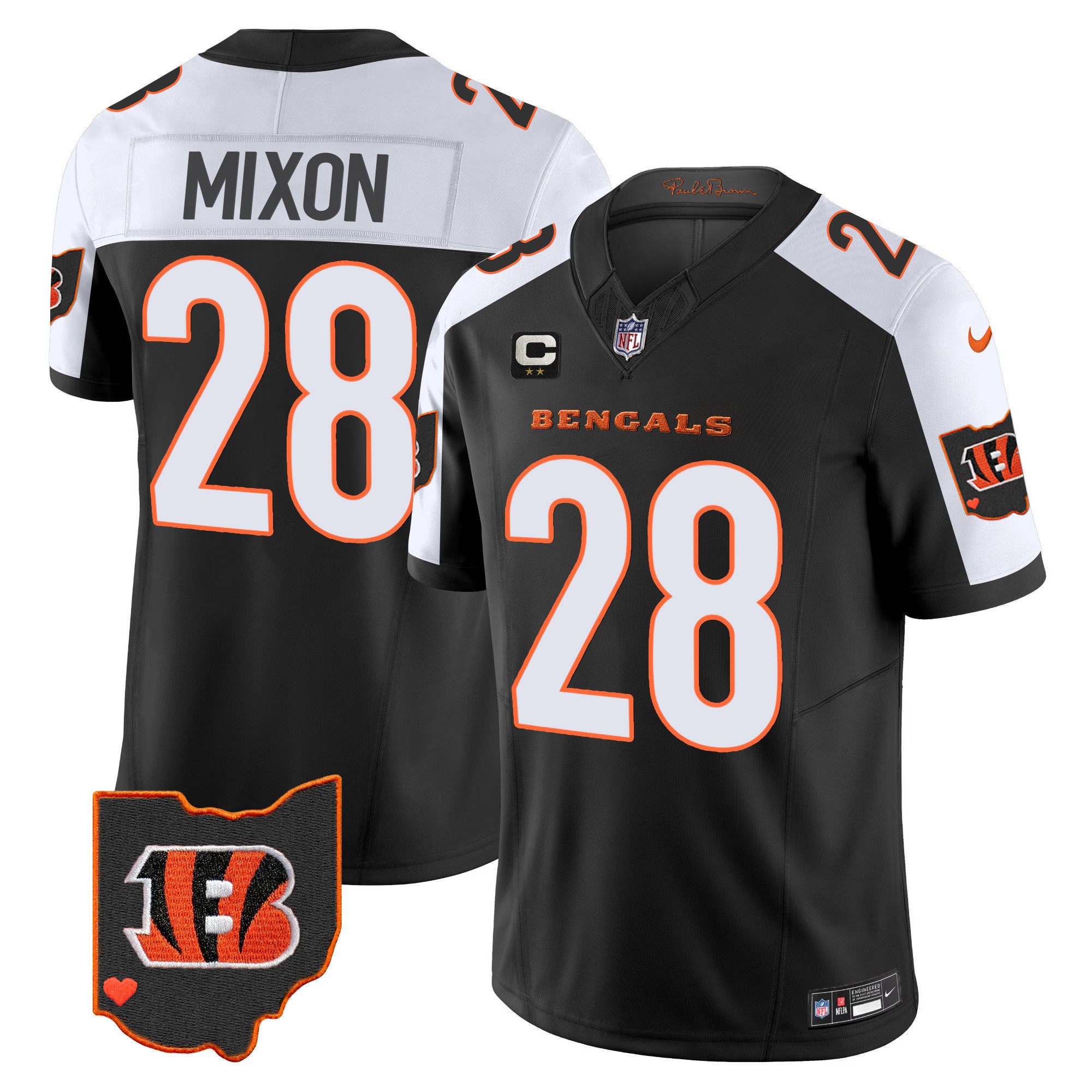 Joe Mixon Men's Cincinnati Bengals Ohio Patch Vapor Limited Alternate Jersey - All Stitched