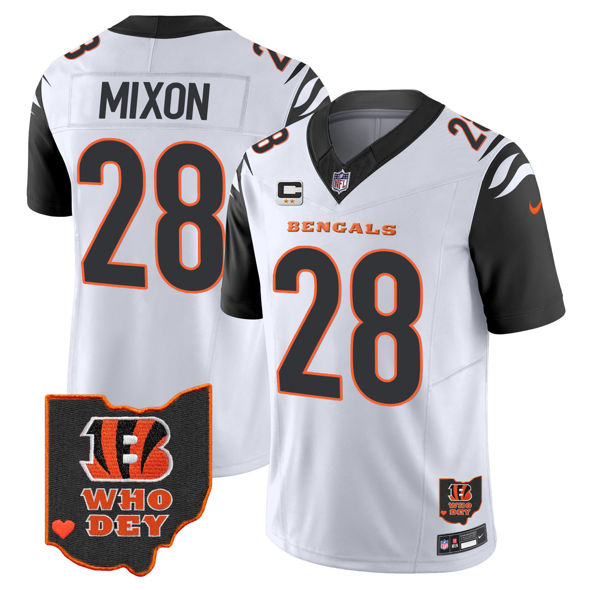 Joe Mixon Men's Cincinnati Bengals Ohio Patch Vapor Limited Color Rush Jersey - All Stitched