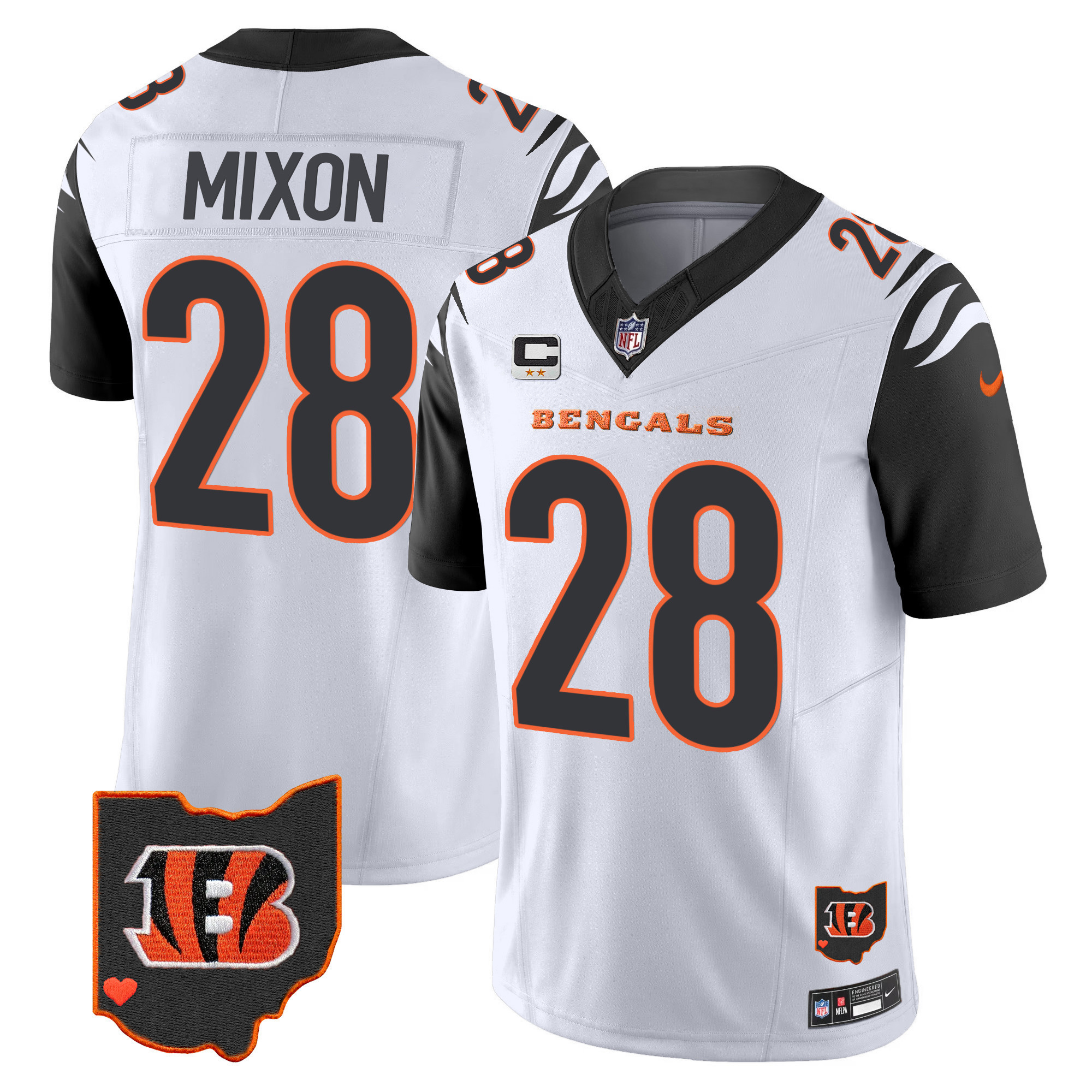 Joe Mixon Men's Cincinnati Bengals Ohio Patch Vapor Limited Color Rush Jersey - All Stitched