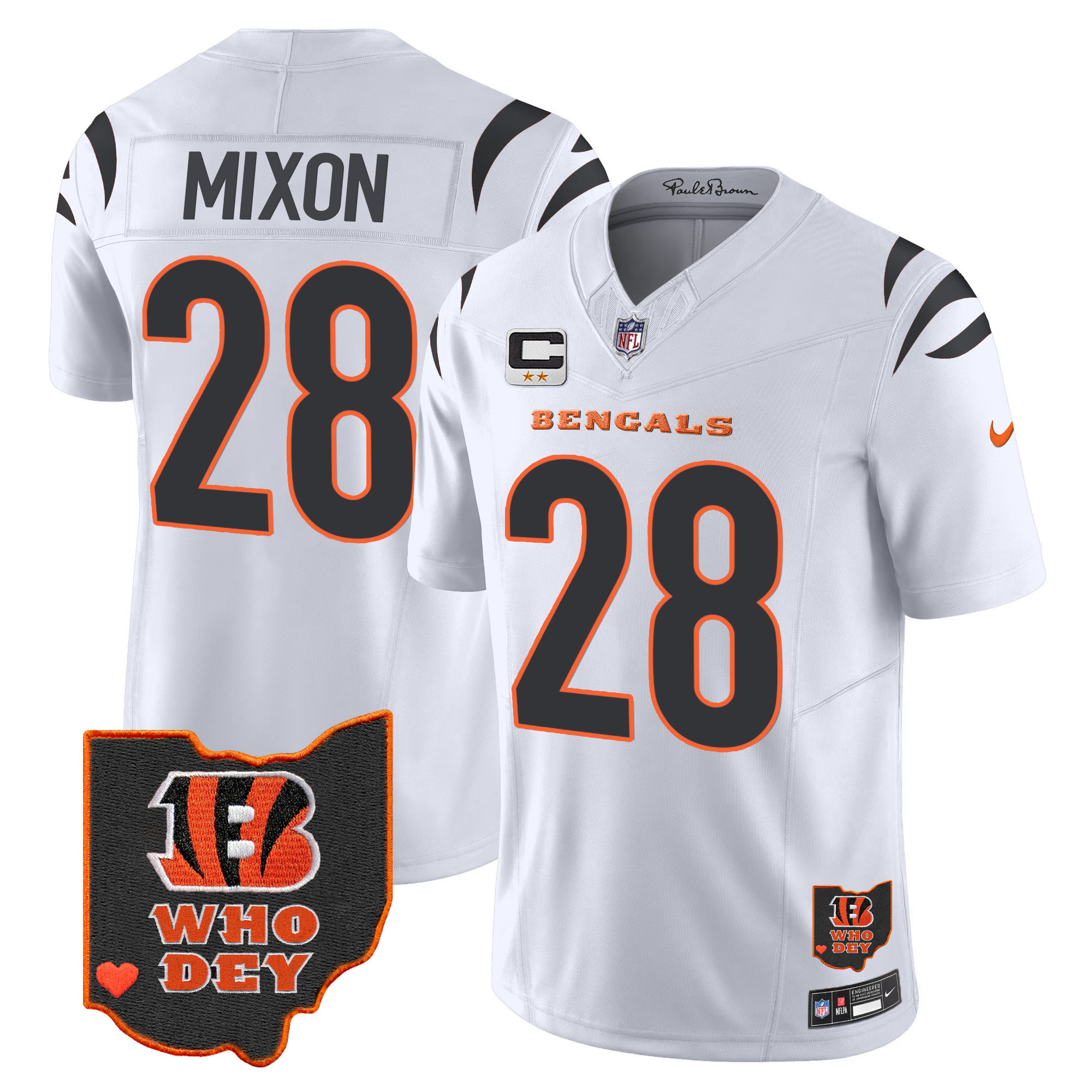 Joe Mixon Men's Cincinnati Bengals Ohio Patch Vapor Limited White Jersey - All Stitched