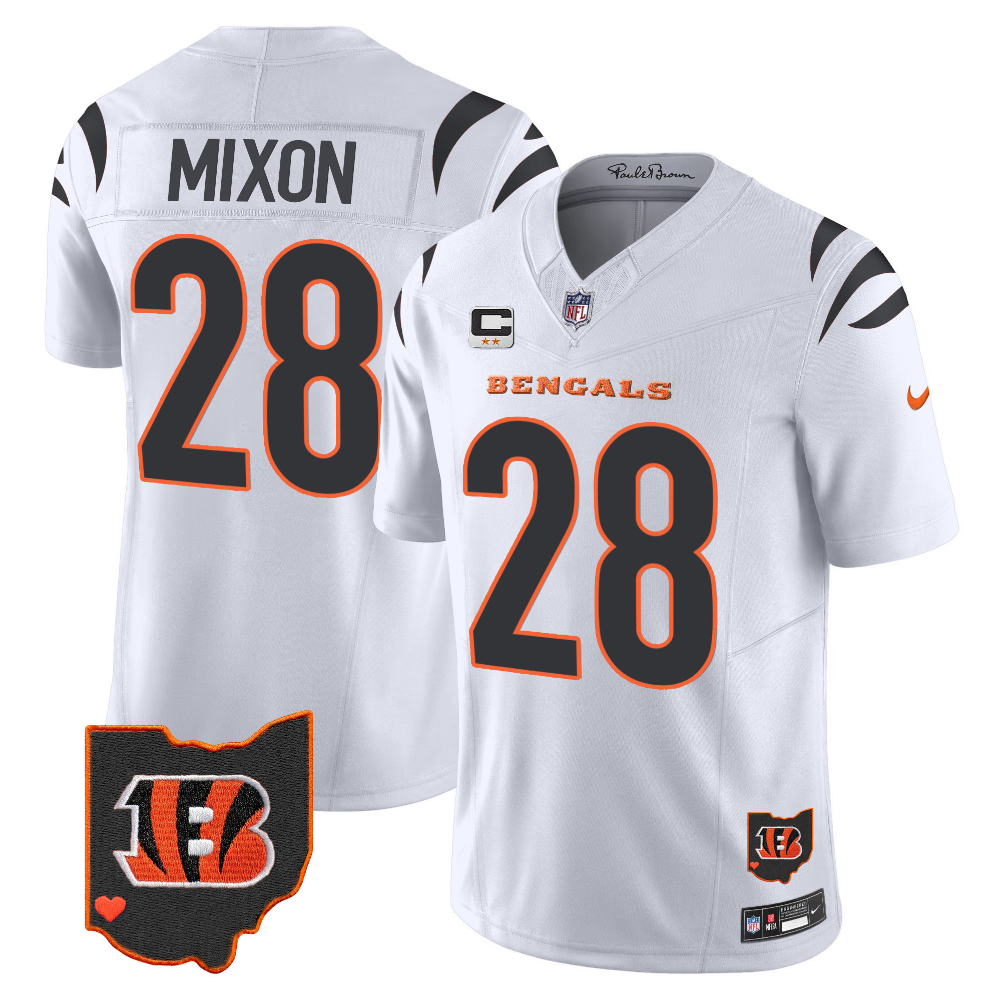 Joe Mixon Men's Cincinnati Bengals Ohio Patch Vapor Limited White Jersey - All Stitched