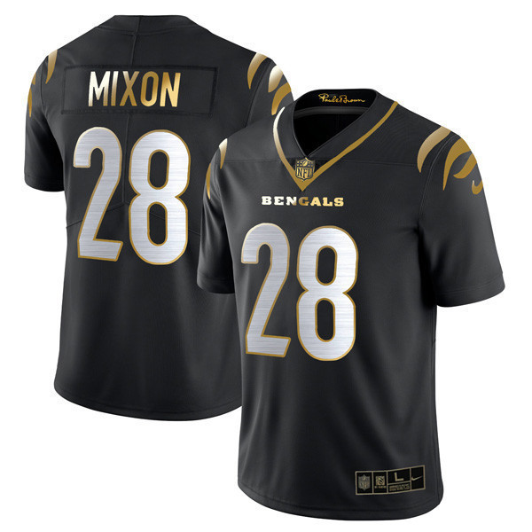 Joe Mixon Men's Cincinnati Bengals Player Vapor Limited Black Gold Jersey - All Stitched
