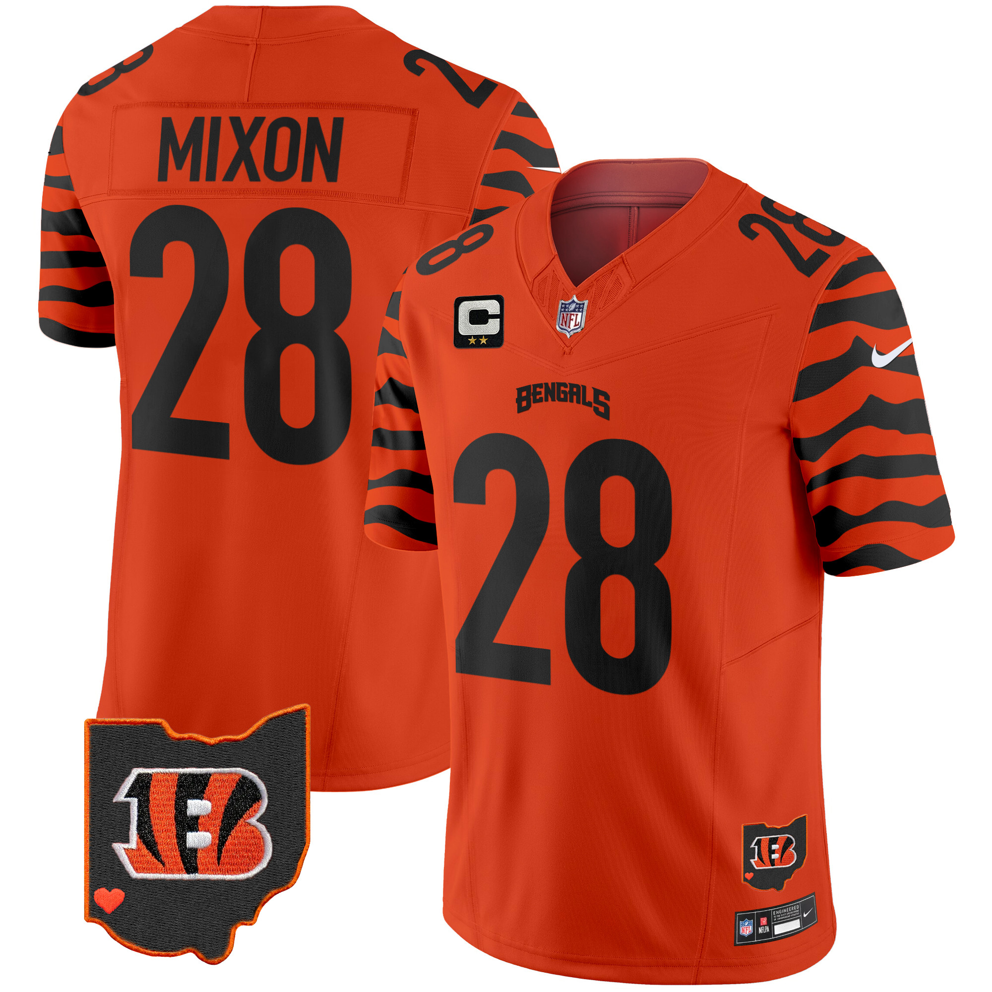 Joe Mixon Men's Cincinnati Bengals Stripes Vapor Limited Orange Jersey - All Stitched