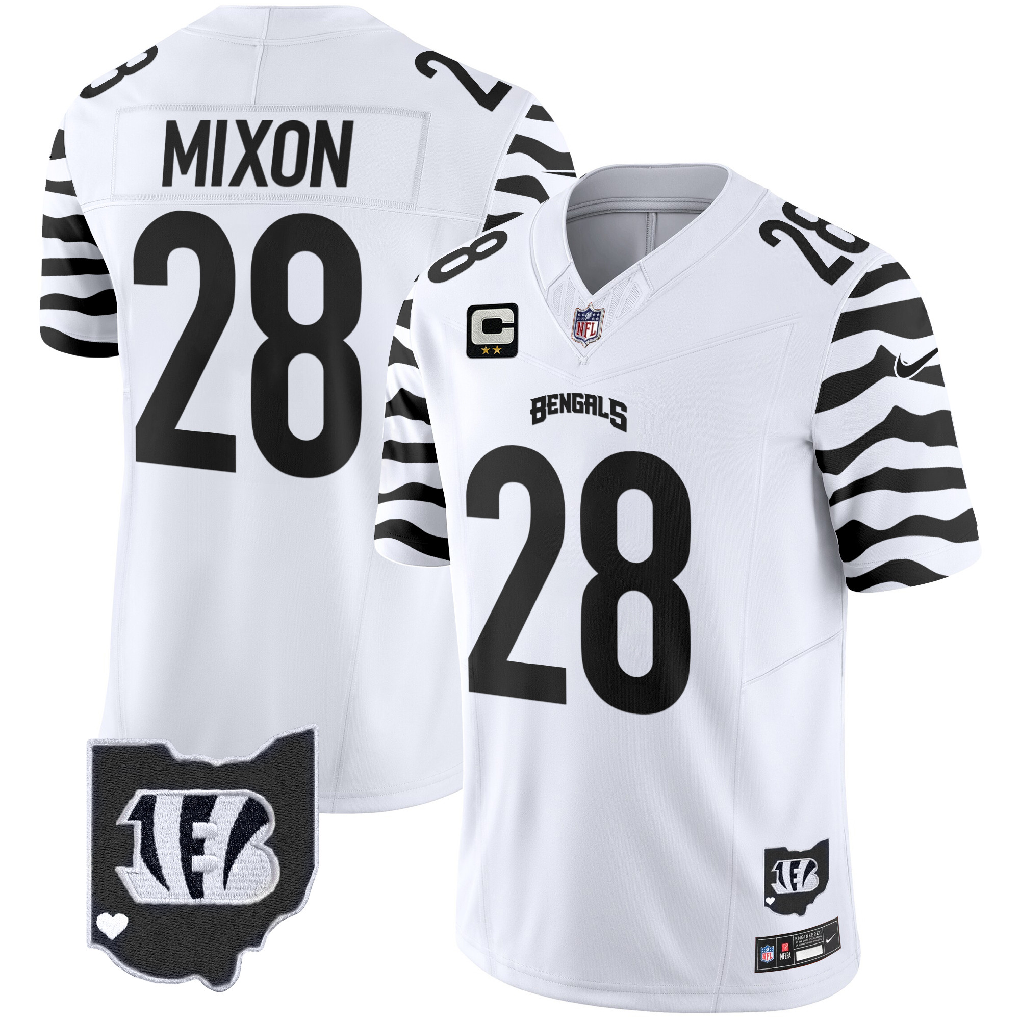 Joe Mixon Men's Cincinnati Bengals Stripes Vapor Limited White Jersey - All Stitched