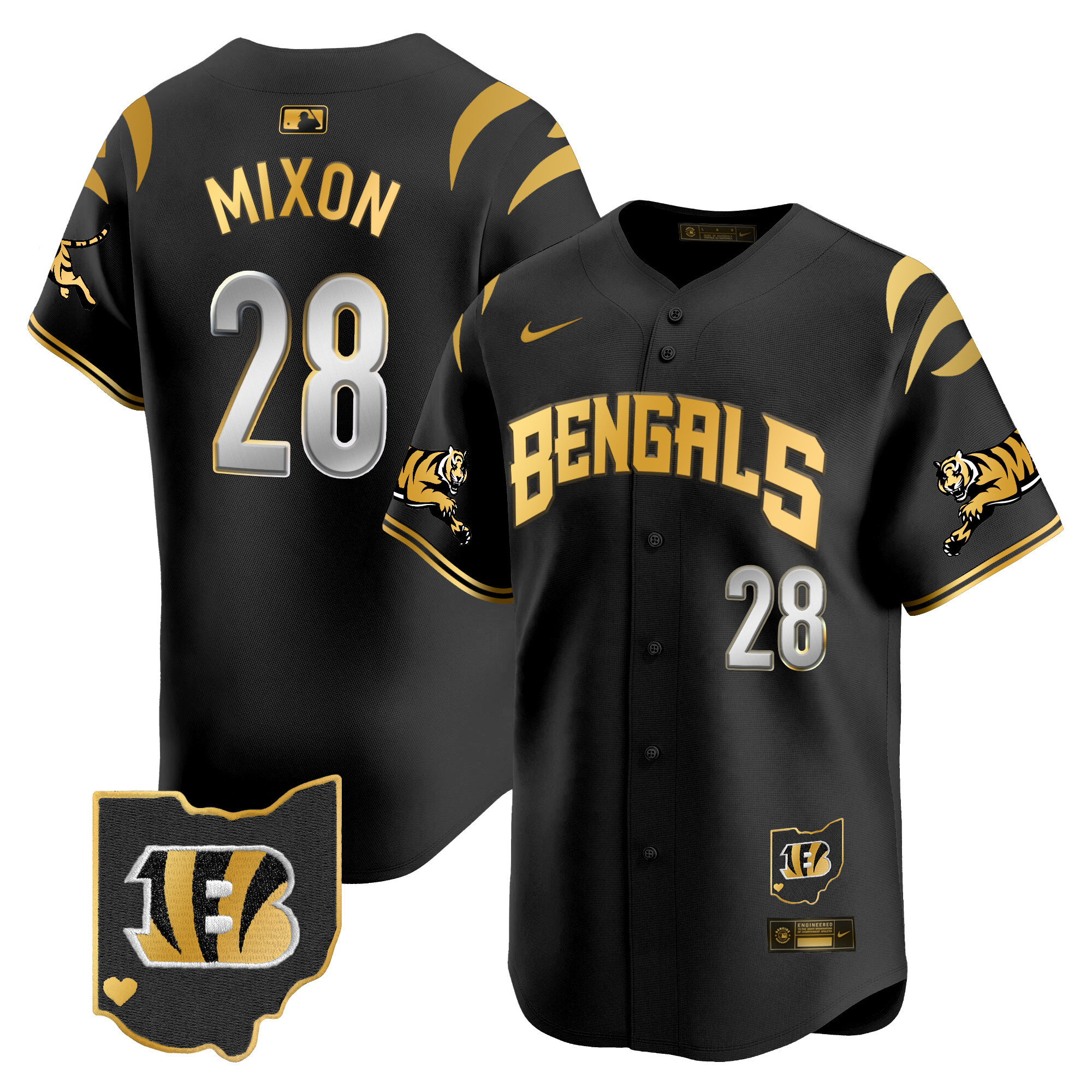 Joe Mixon Men's Cincinnati Bengals Vapor Premier Limited Black Gold Jersey - All Stitched