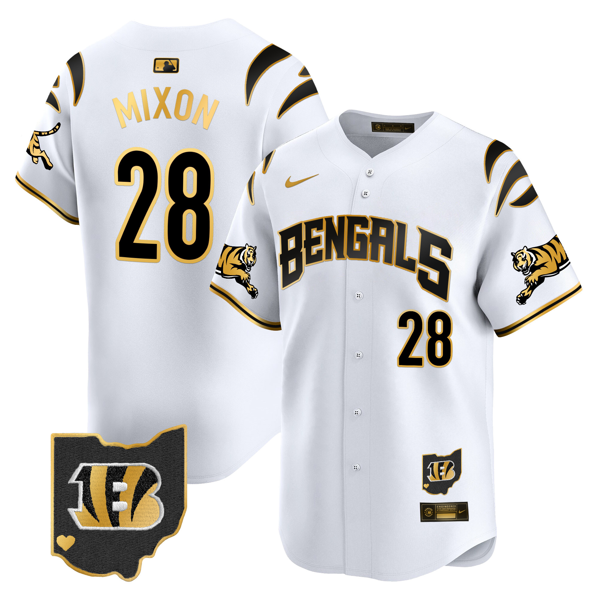 Joe Mixon Men's Cincinnati Bengals Vapor Premier Limited White Gold Jersey - All Stitched