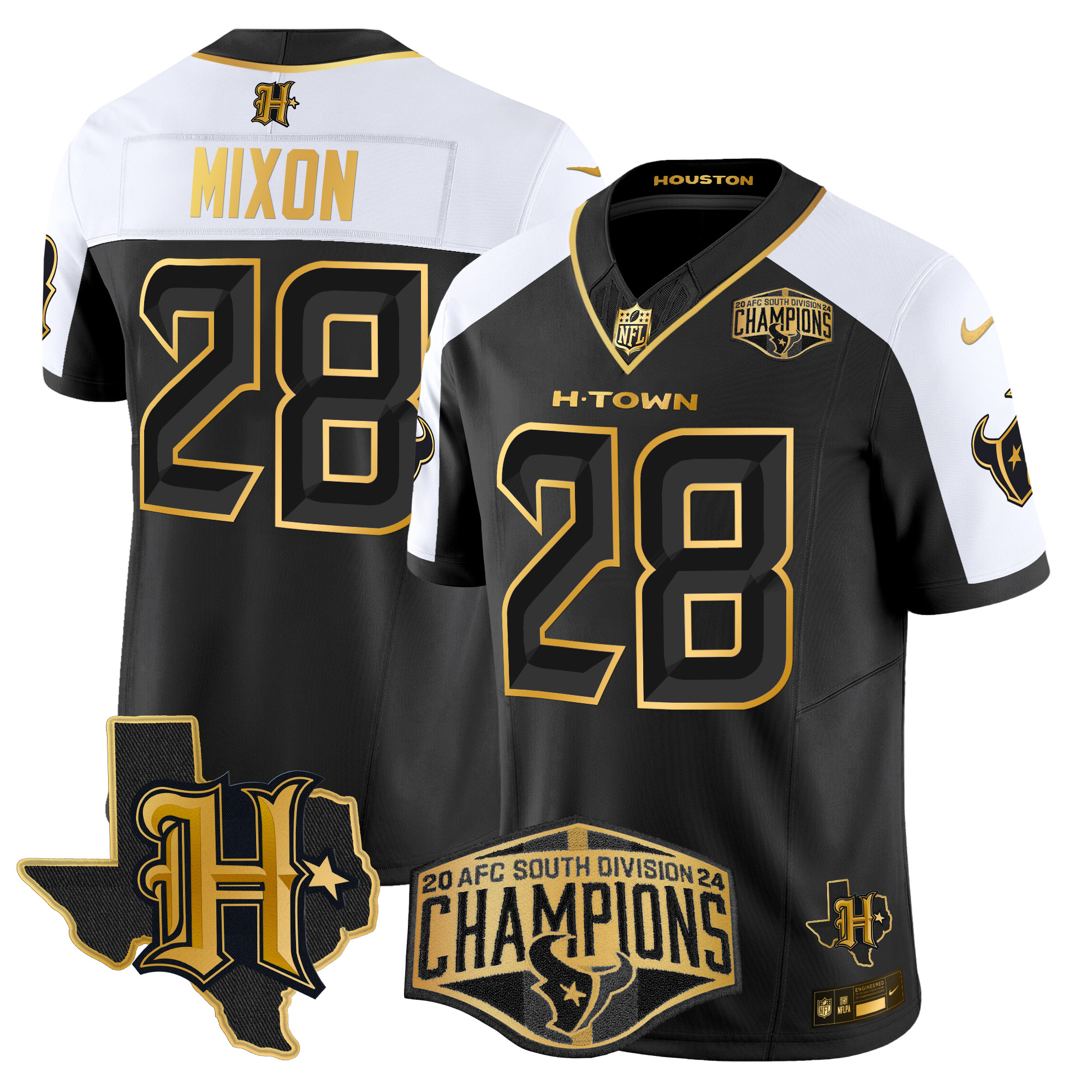 Joe Mixon Men's Houston Texans 2024 AFC South Division Champions Patch Gold Vapor Limited Alternate Jersey - All Stitched