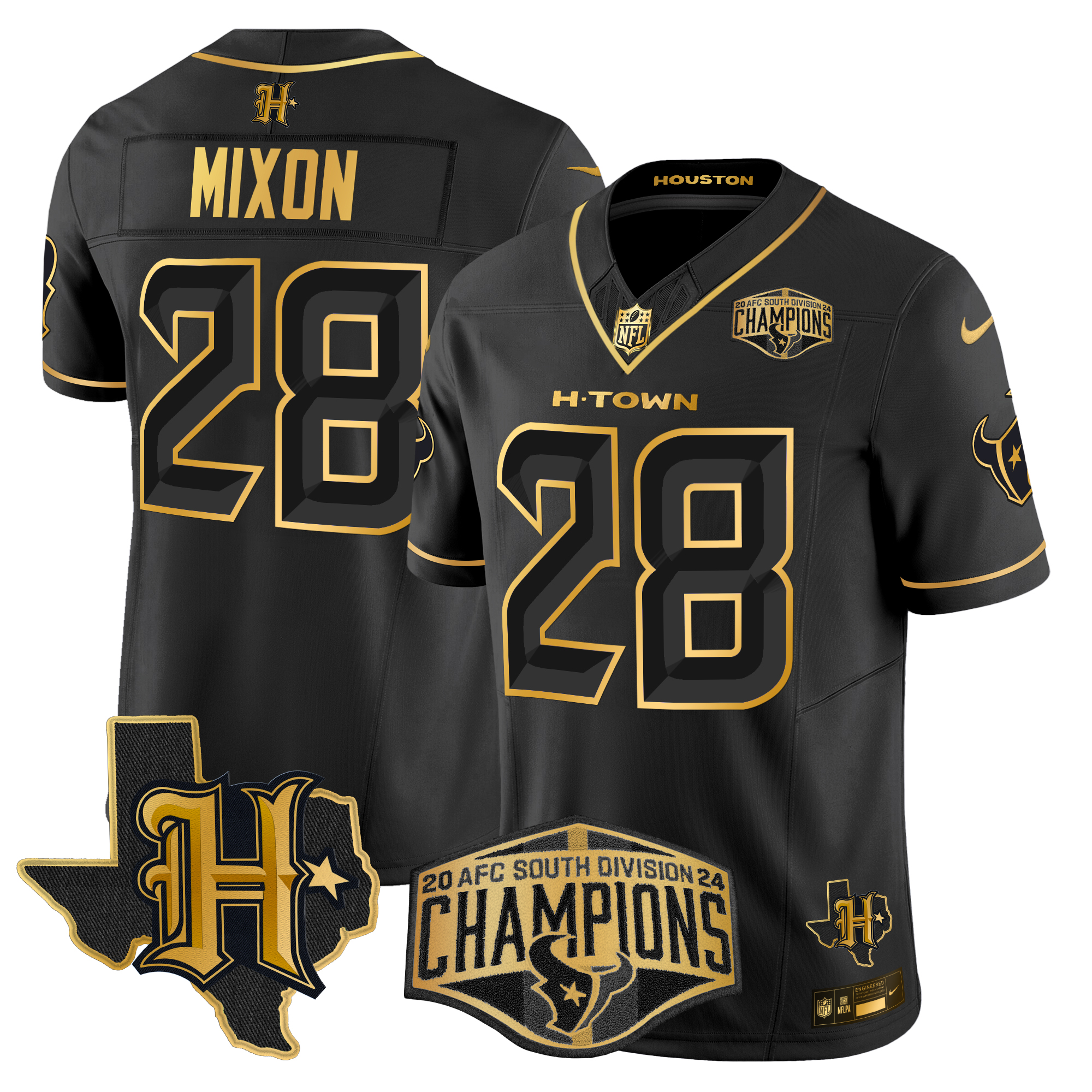 Joe Mixon Men's Houston Texans 2024 AFC South Division Champions Patch Gold Vapor Limited Black Gold Jersey - All Stitched