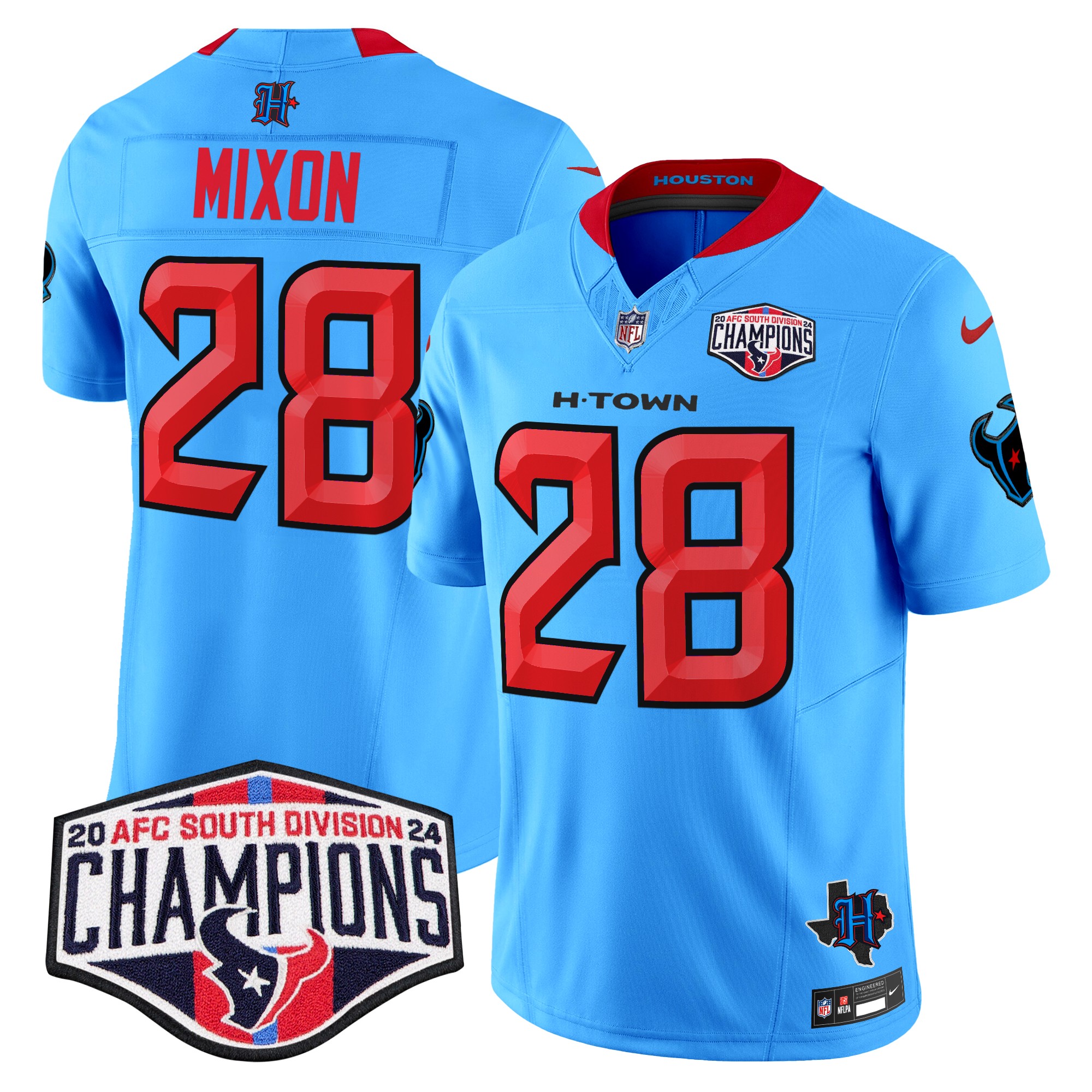 Joe Mixon Men's Houston Texans 2024 AFC South Division Champions Patch Vapor Limited Blue. Jersey - All Stitched