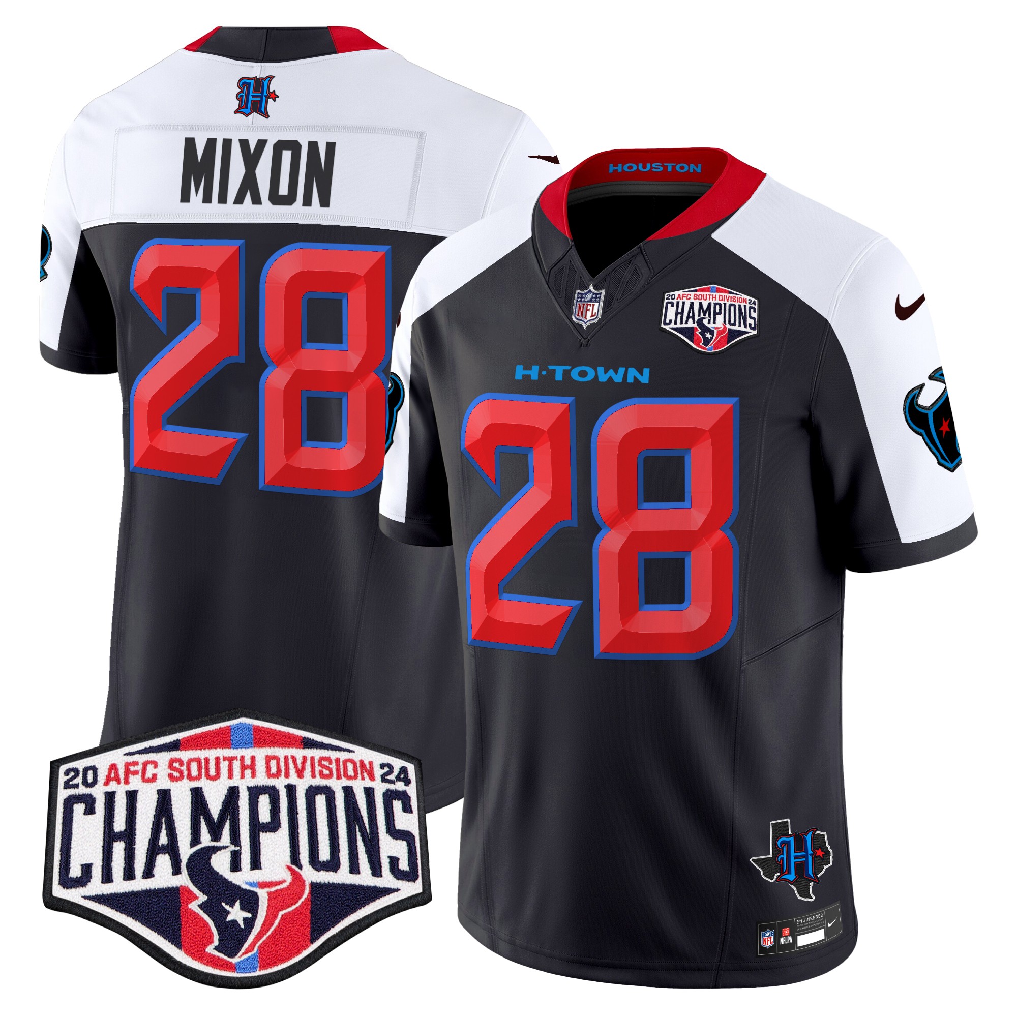 Joe Mixon Men's Houston Texans 2024 AFC South Division Champions Patch Vapor Limited Navy Alternate Jersey - All Stitched