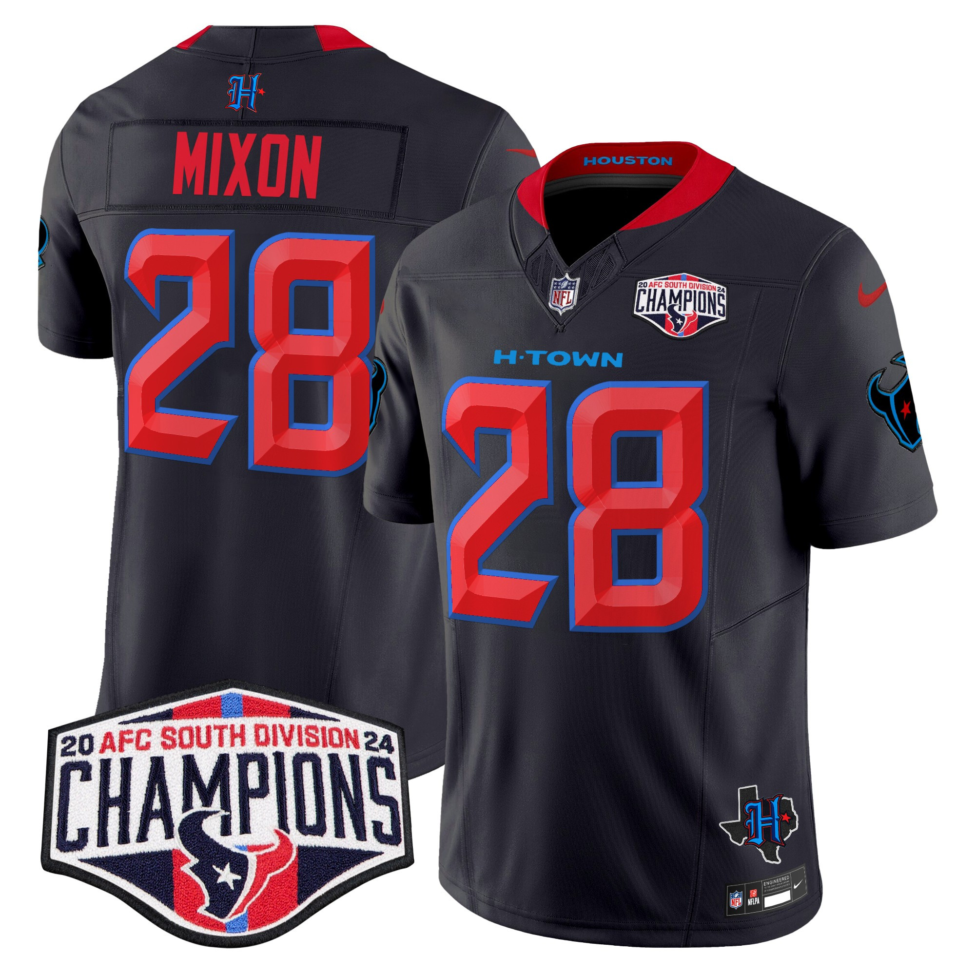 Joe Mixon Men's Houston Texans 2024 AFC South Division Champions Patch Vapor Limited Navy Limited Jersey - All Stitched