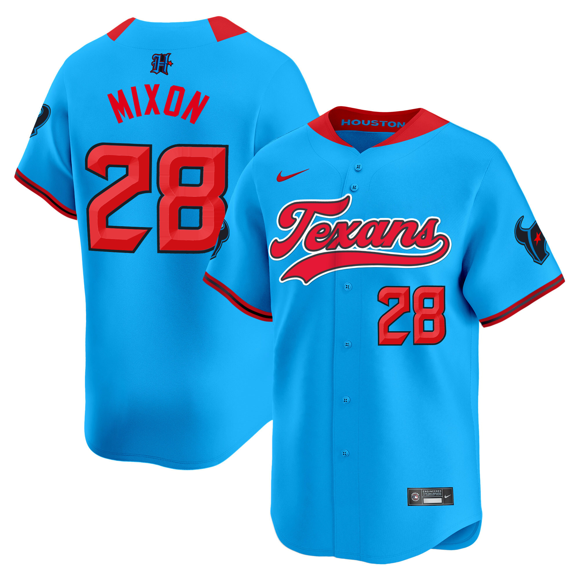 Joe Mixon Men's Houston Texans 2024 Baseball Blue Jersey - All Stitched